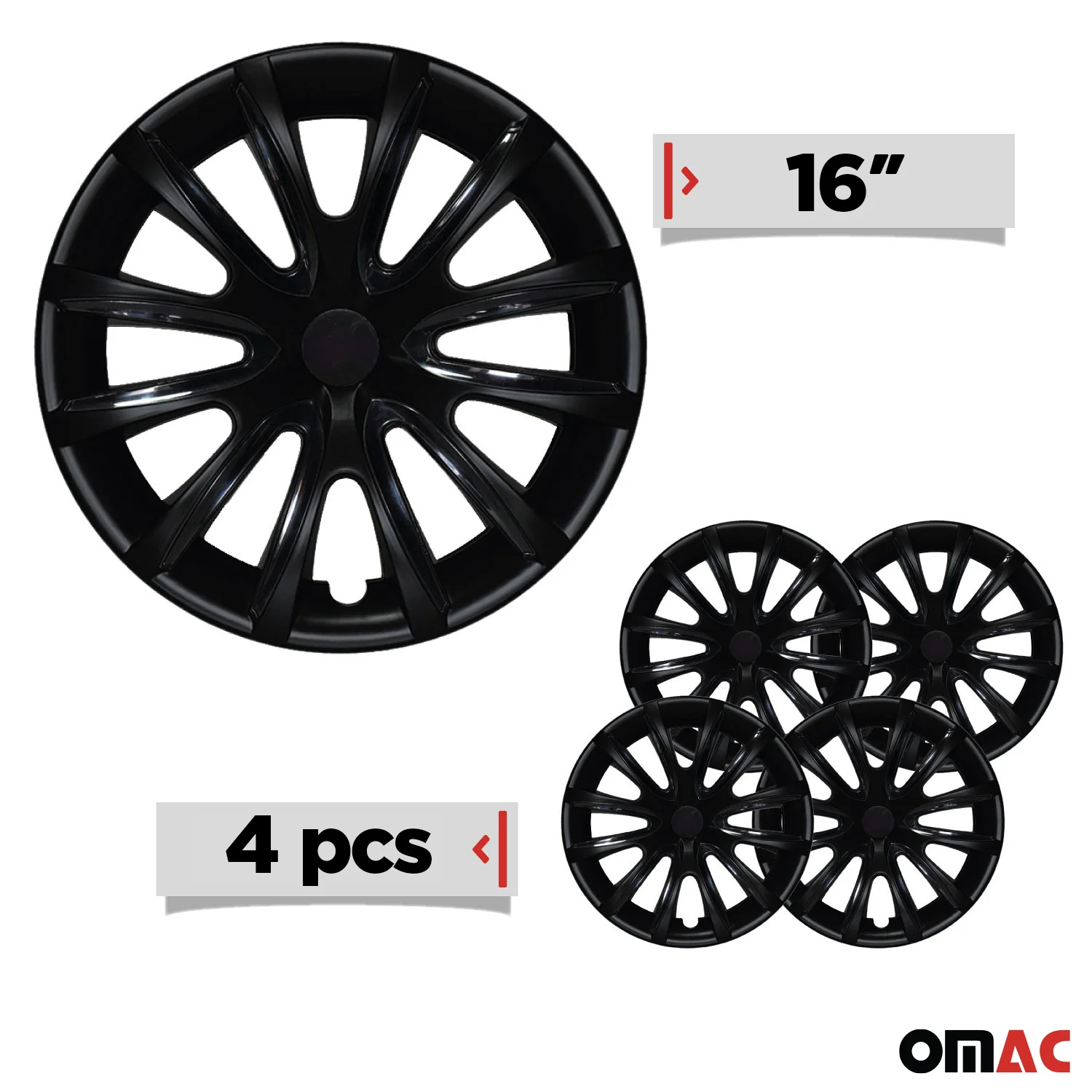 Bicolo Hub Caps Wheel Cover 16" Black Matt & Black Full Set 4 pcs. - Image 3