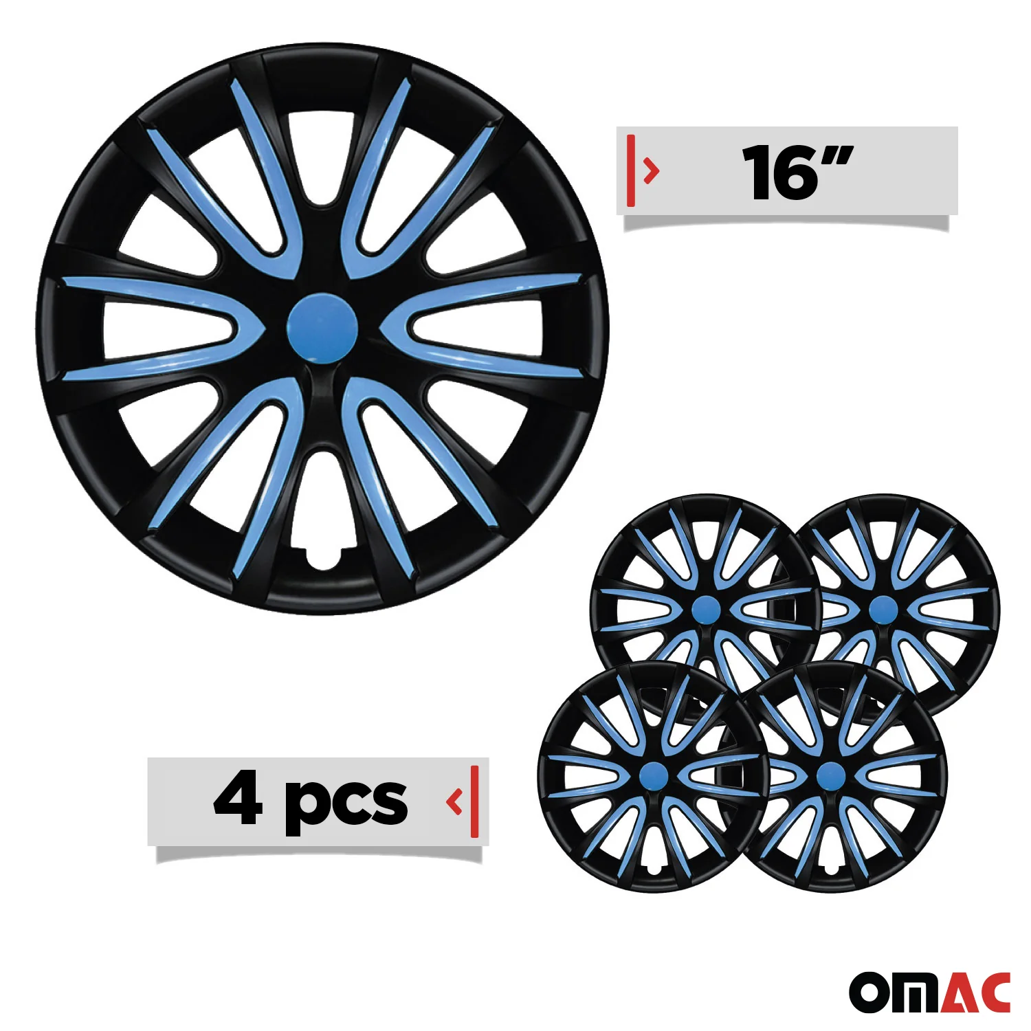 Bicolo Hub Caps Wheel Cover 16" Black Matt & Blue Full Set 4 pcs. - Image 3