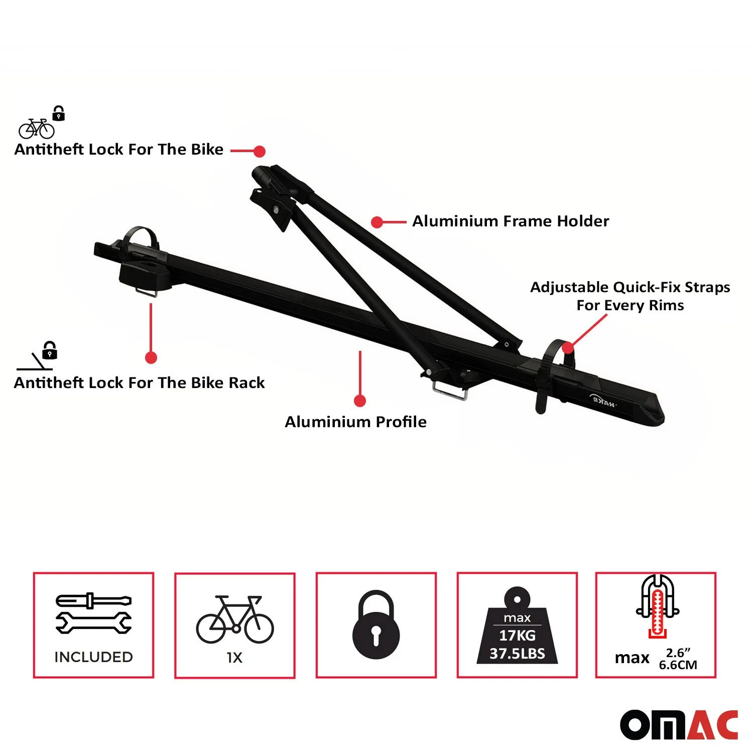 2009-2020 Dodge Journey Bike Rack Carrier Roof Racks Set Black 3Pcs - Image 3
