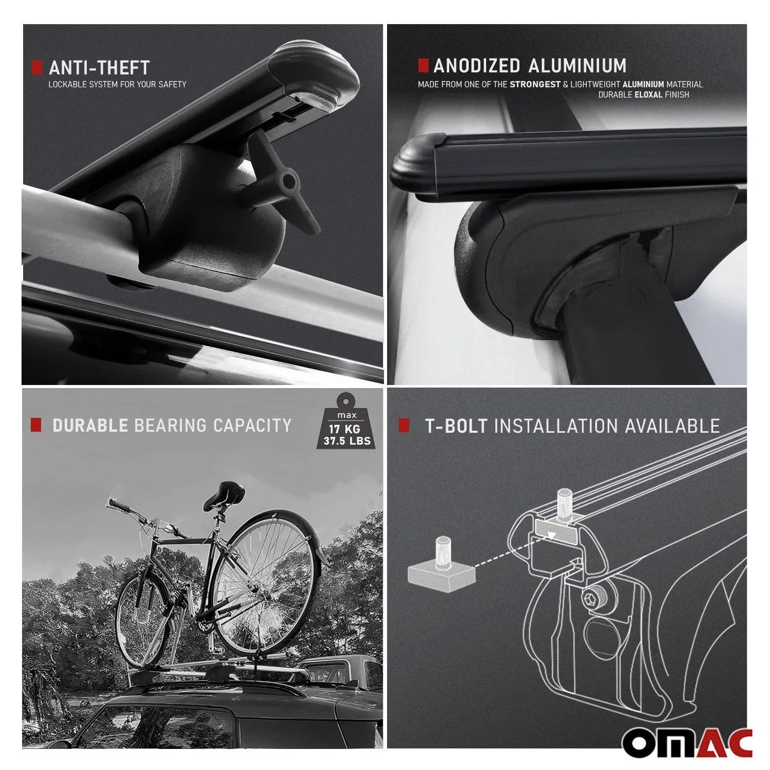 2013-2019 Ford Escape Bike Rack Carrier Roof Racks Set Black 3Pcs - Image 3