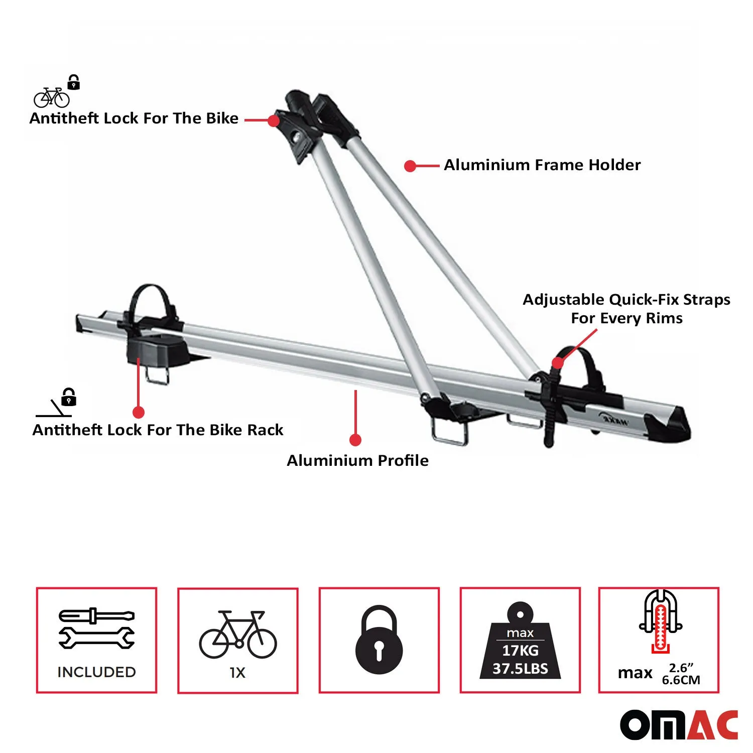 2010-2015 Lexus RX350 Bike Rack Carrier Roof Racks Set Silver 3Pcs - Image 5