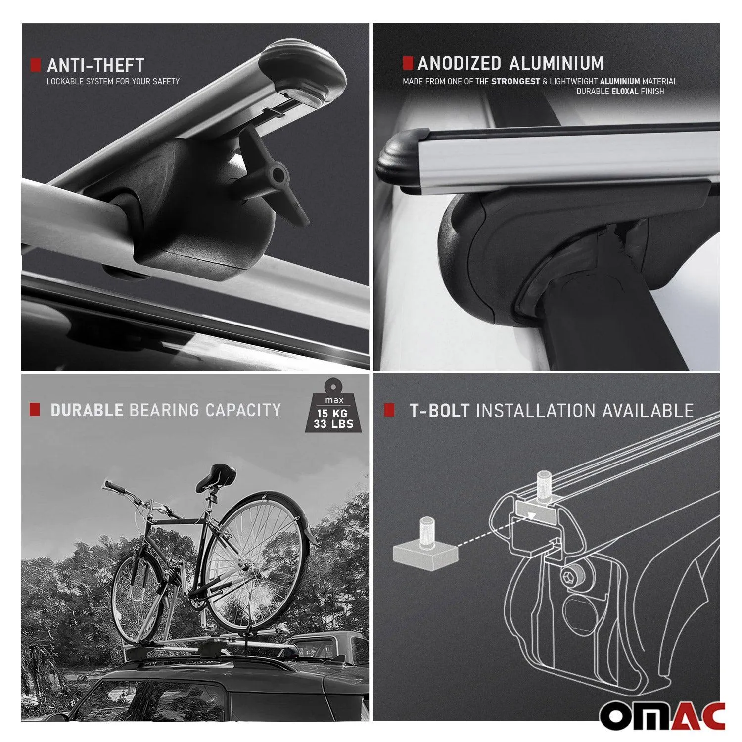 2011-2014 VW Jetta SportWagen Bike Rack Carrier Roof Racks Set Gray 3Pcs - Image 3