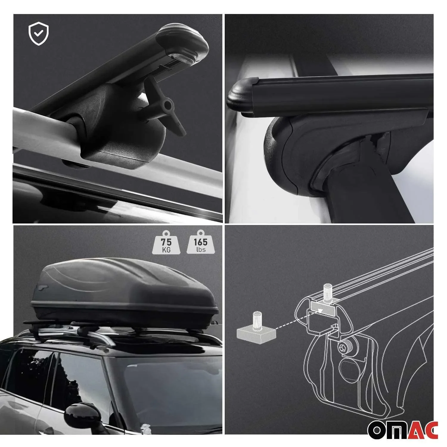 Cross Bar Pro Bike Carrier Set Roof Rail Mount Rack Luggage Aluminum 47" Black - Image 4