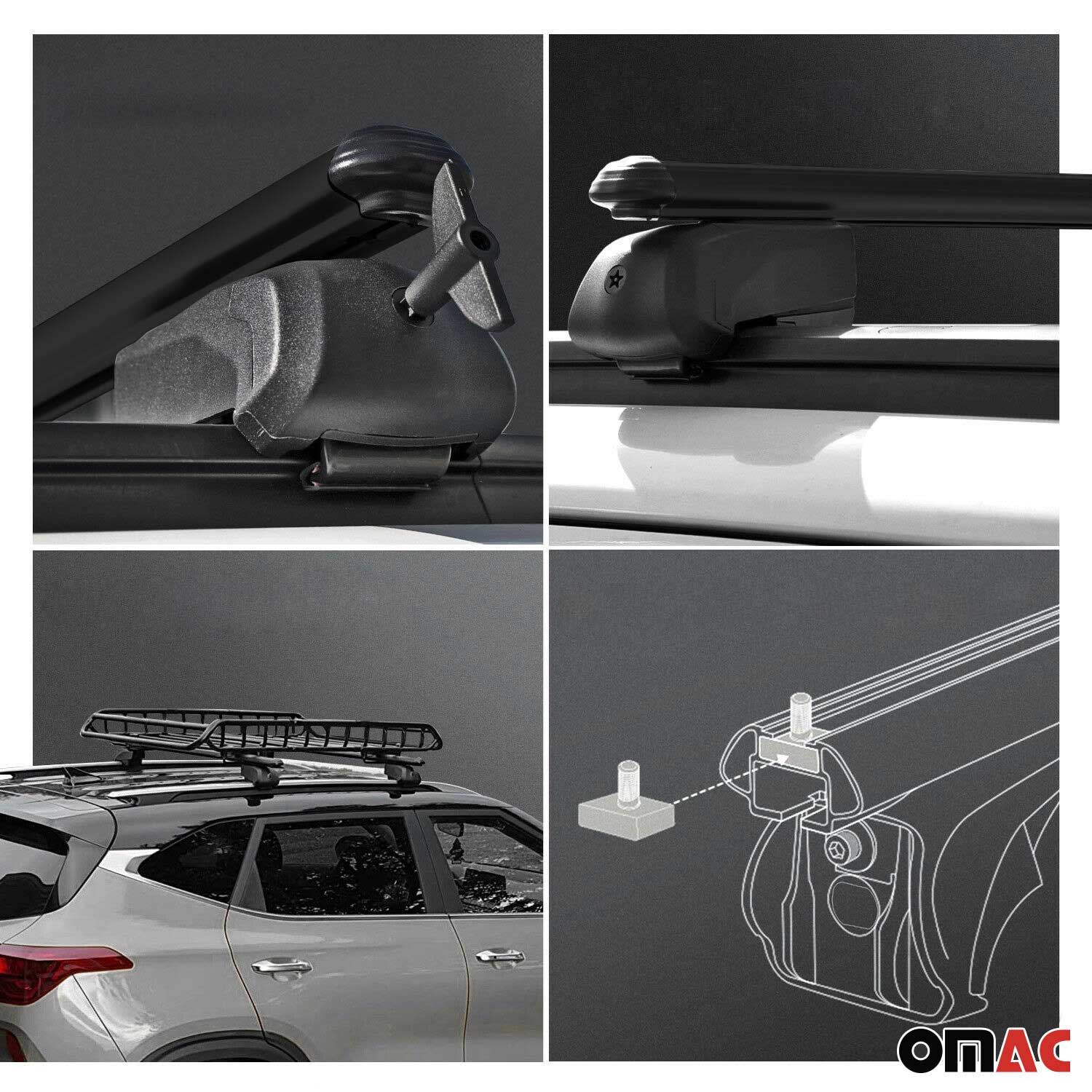 Black Roof Rail Rack Cross Bars 47" Aluminum Luggage Carrier - Image 4