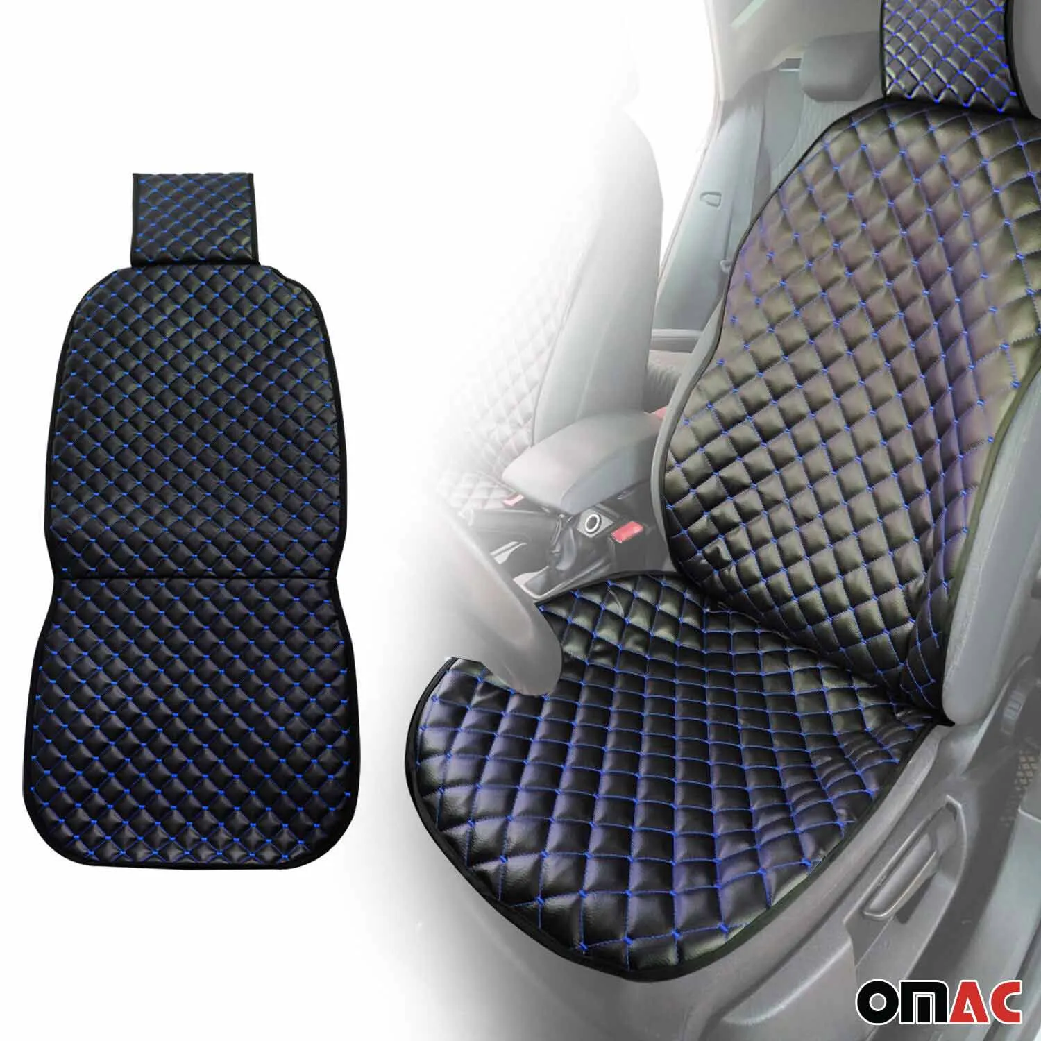 Acura Leather Breathable Front Seat Cover Pads Black Blue 1Pc - Image 2