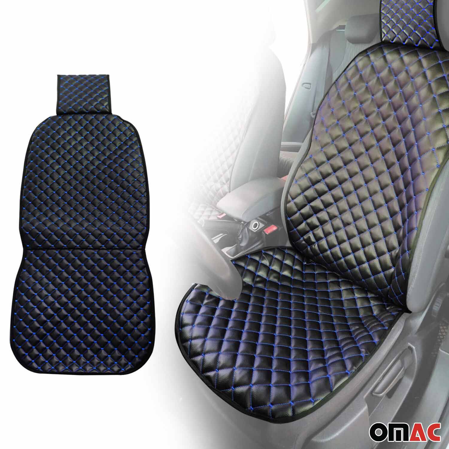 Kia Leather Breathable Front Seat Cover Pads Black Blue 1Pc - Image 2