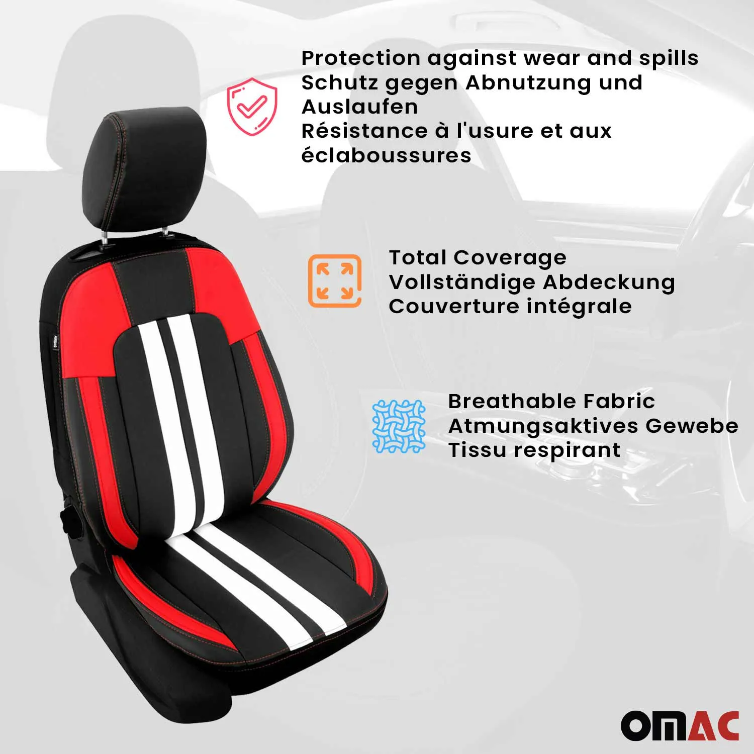 BMW Front Car Seat Covers Protector Polycotton Black Red White 2Pcs - Image 3