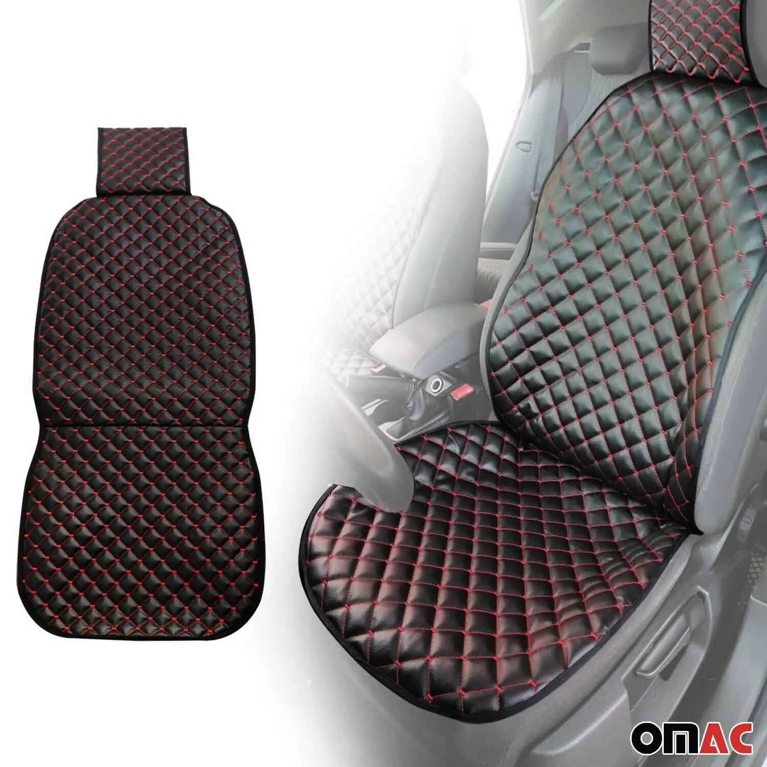 Buick Leather Breathable Front Seat Cover Pads Black Red 1Pc - Image 2
