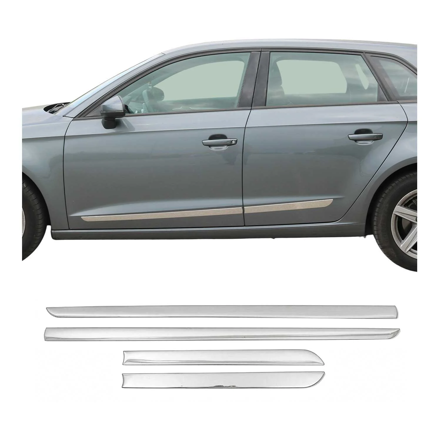 Chrome Body Door Side Molding Trim Streamer Stainless Steel 4 Pcs Set