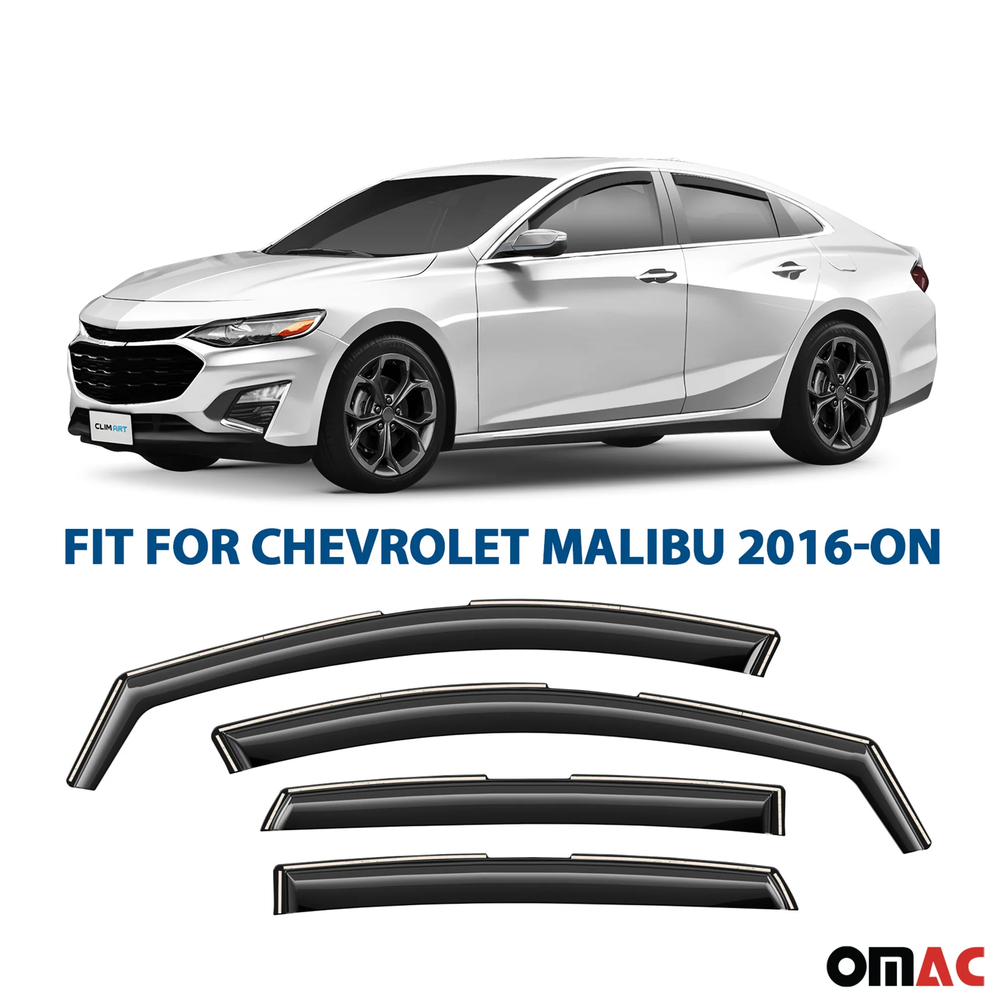 Clim Art Wind Deflectors for Chevrolet Malibu 2016-2025 Shatterproof 4 Pcs - Image 2