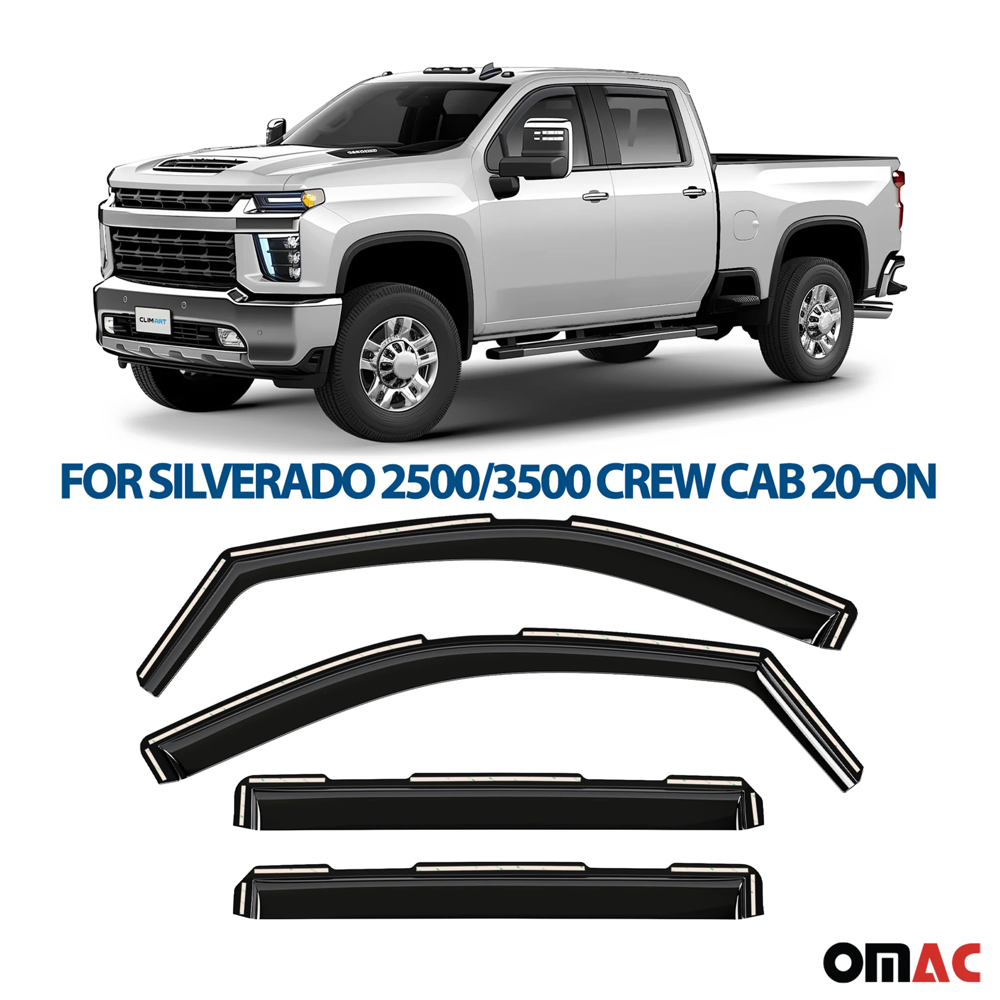 Clim Art Wind Deflectors for Chevrolet Silverado 2500HD 2020-2025 Crew Cab 4 Pcs - Image 2