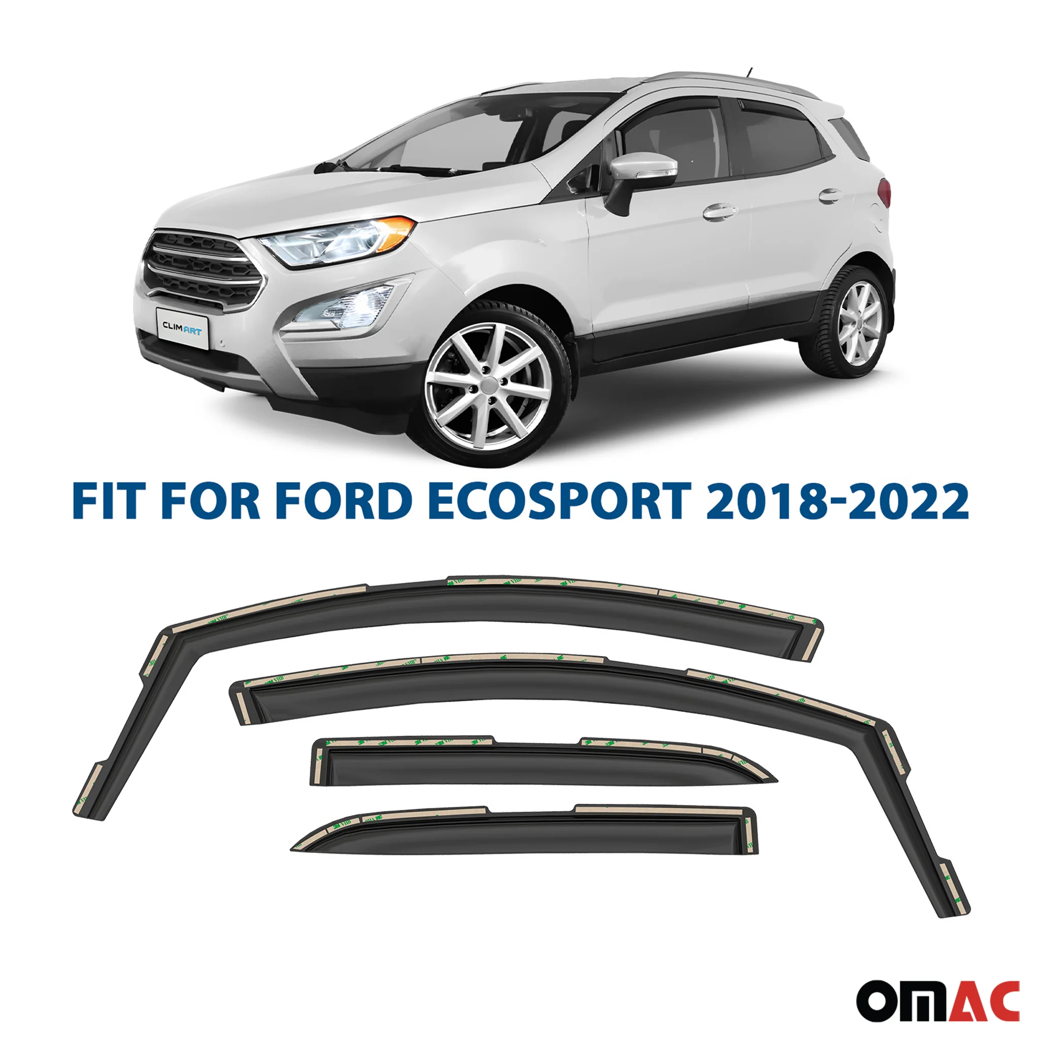 Clim Art Wind Deflectors for Ford EcoSport 2018-2022 Shatterproof Dark Smoke 4x - Image 2