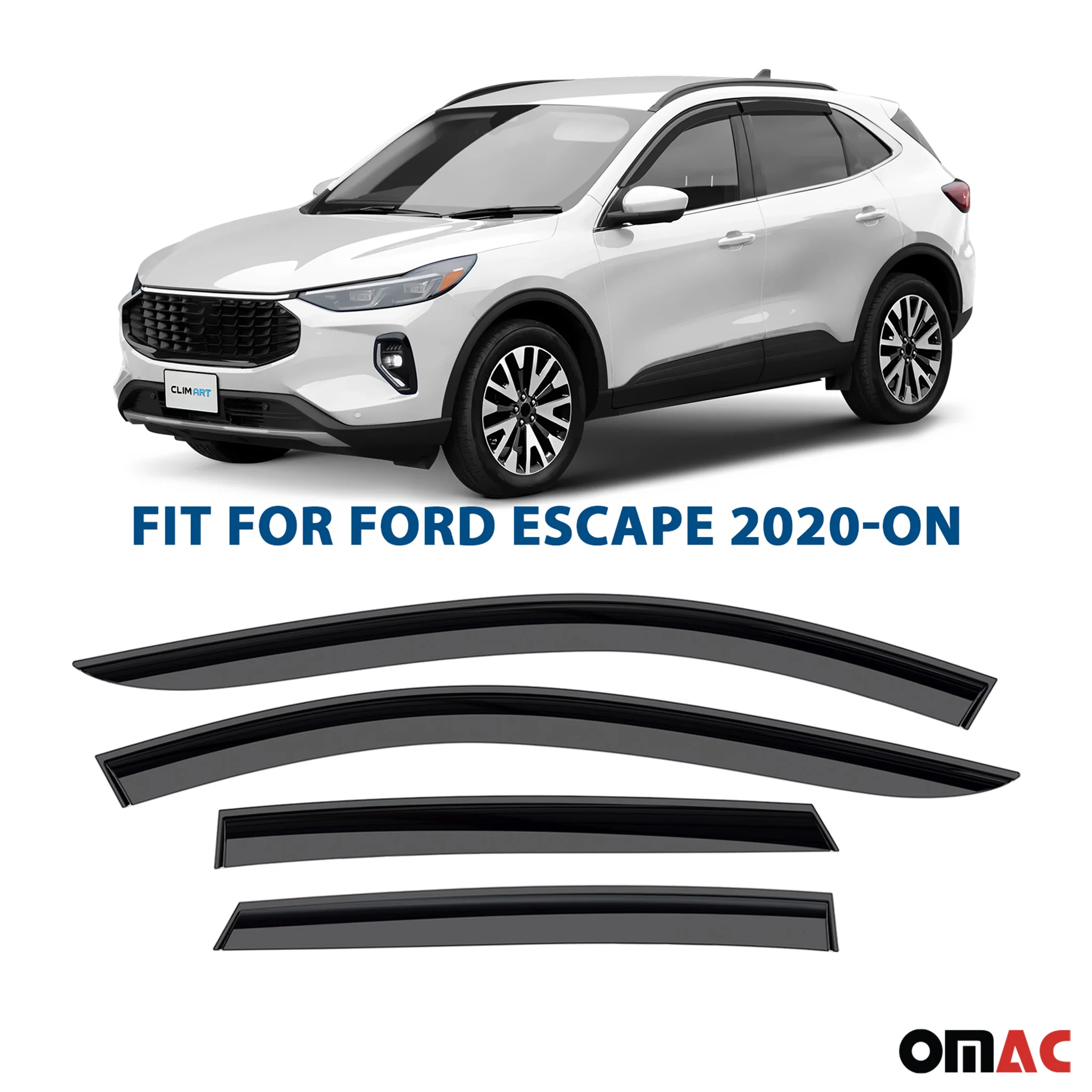 Clim Art Wind Deflectors for Ford Escape 2020-2025 Shatterproof Dark Smoke 4 Pcs - Image 2