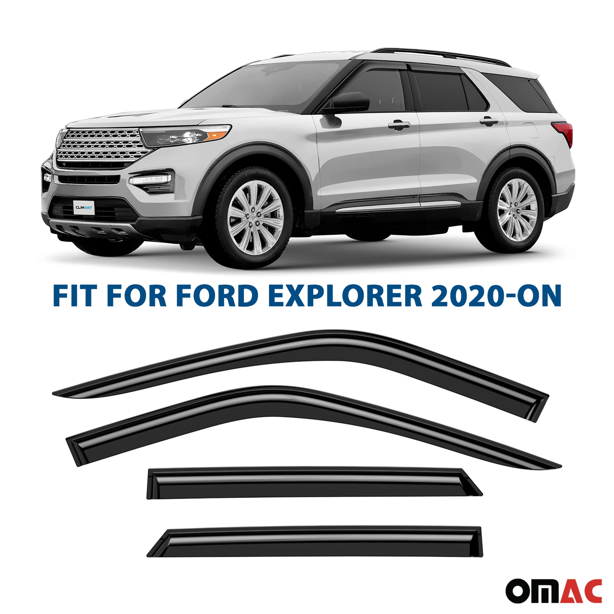 Clim Art Wind Deflectors for Ford Explorer 2020-2025 Shatterproof Smoke 4 Pcs - Image 2