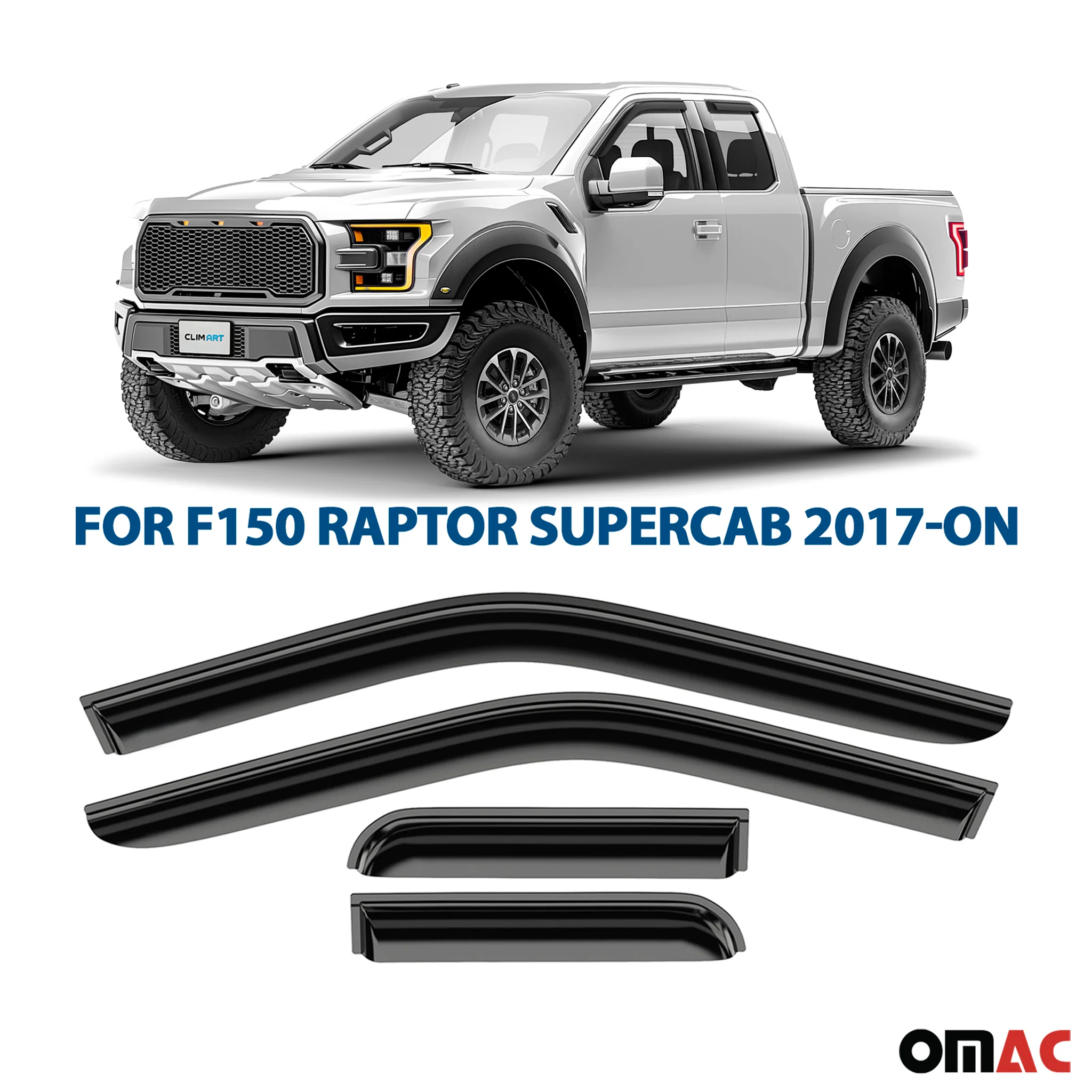 Clim Art Wind Deflectors for Ford F150 2015-2025 SuperCab Shatterproof Smoke 4x - Image 2