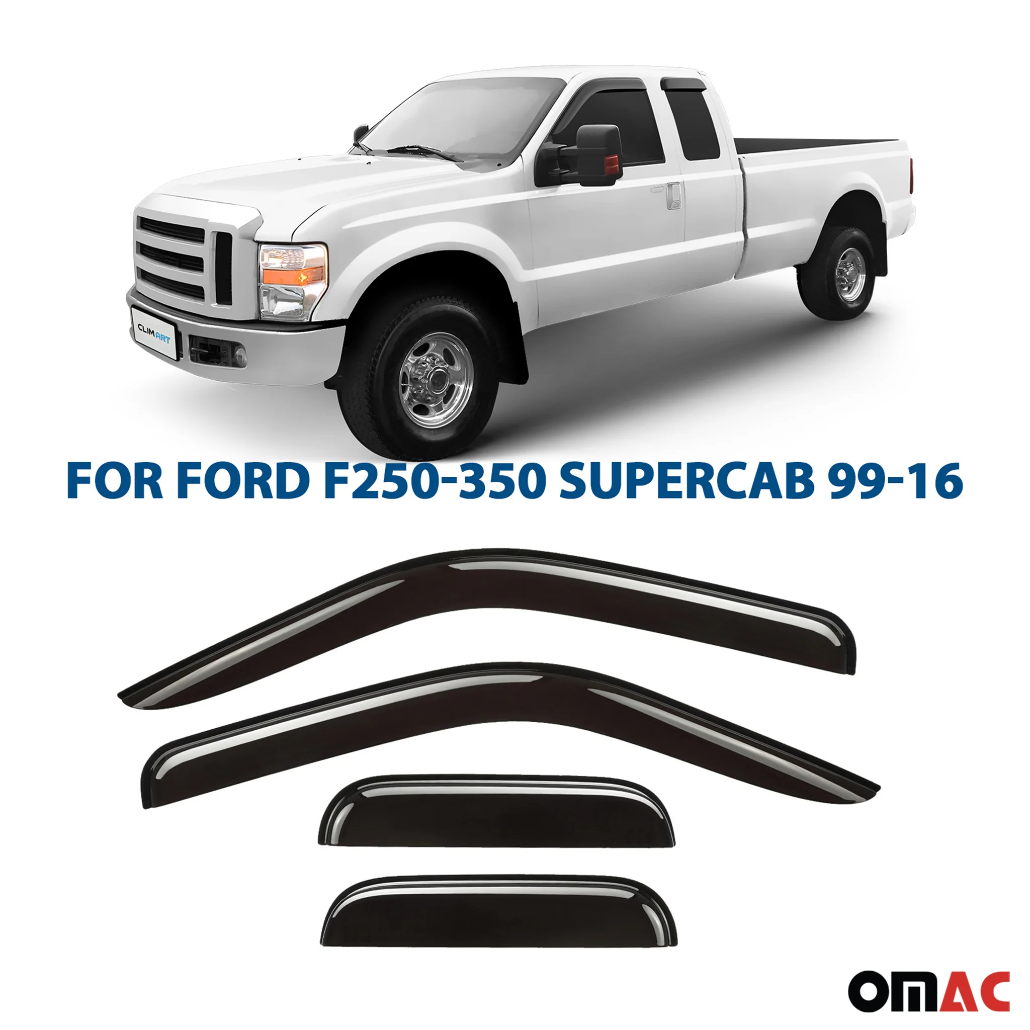 Clim Art Wind Deflectors for Ford F250 Super Duty 1999-2016 SuperCab Smoke 4 Pcs - Image 2