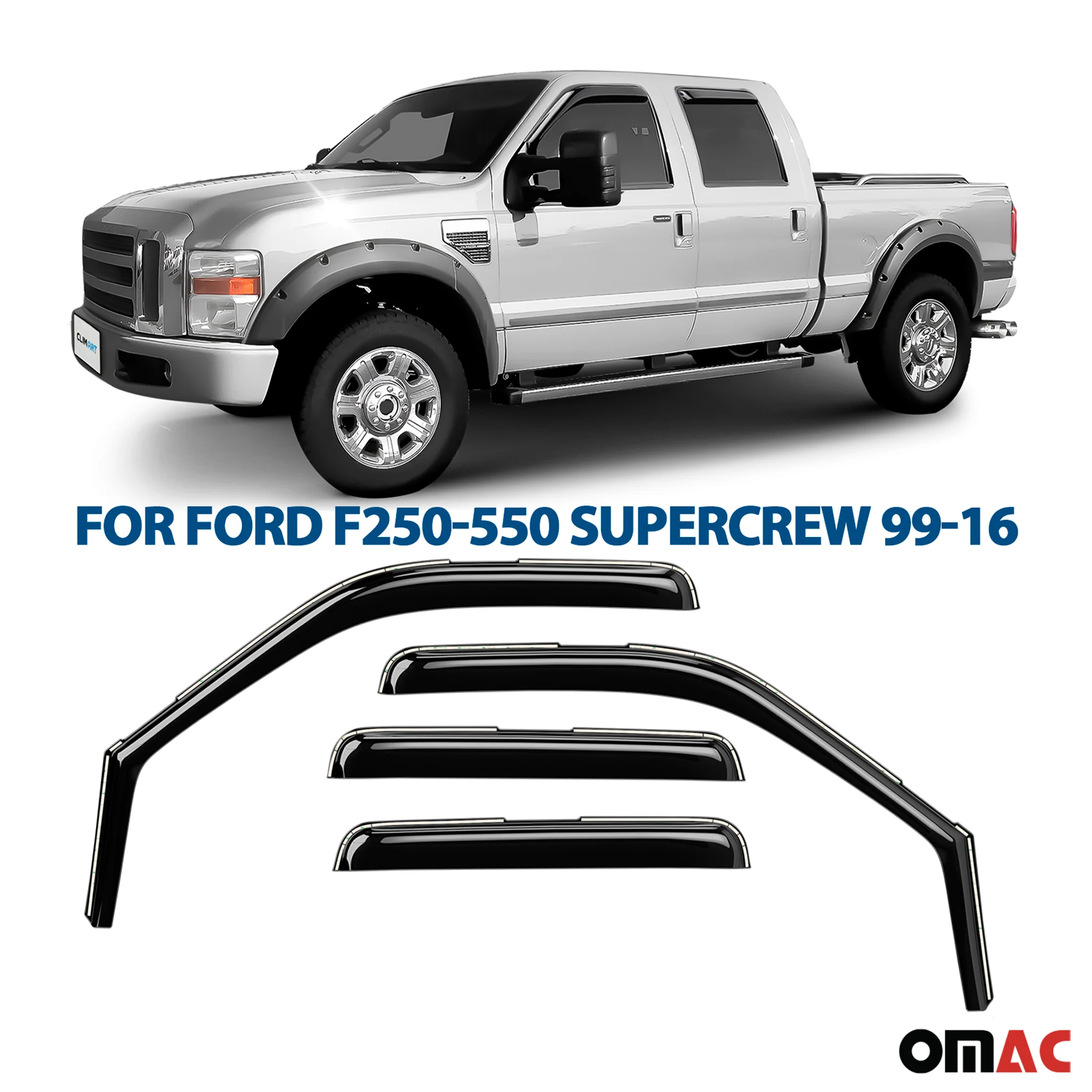 Clim Art Wind Deflectors for Ford F250 Super Duty 1999-2016 SuperCrew 4 Pcs - Image 2