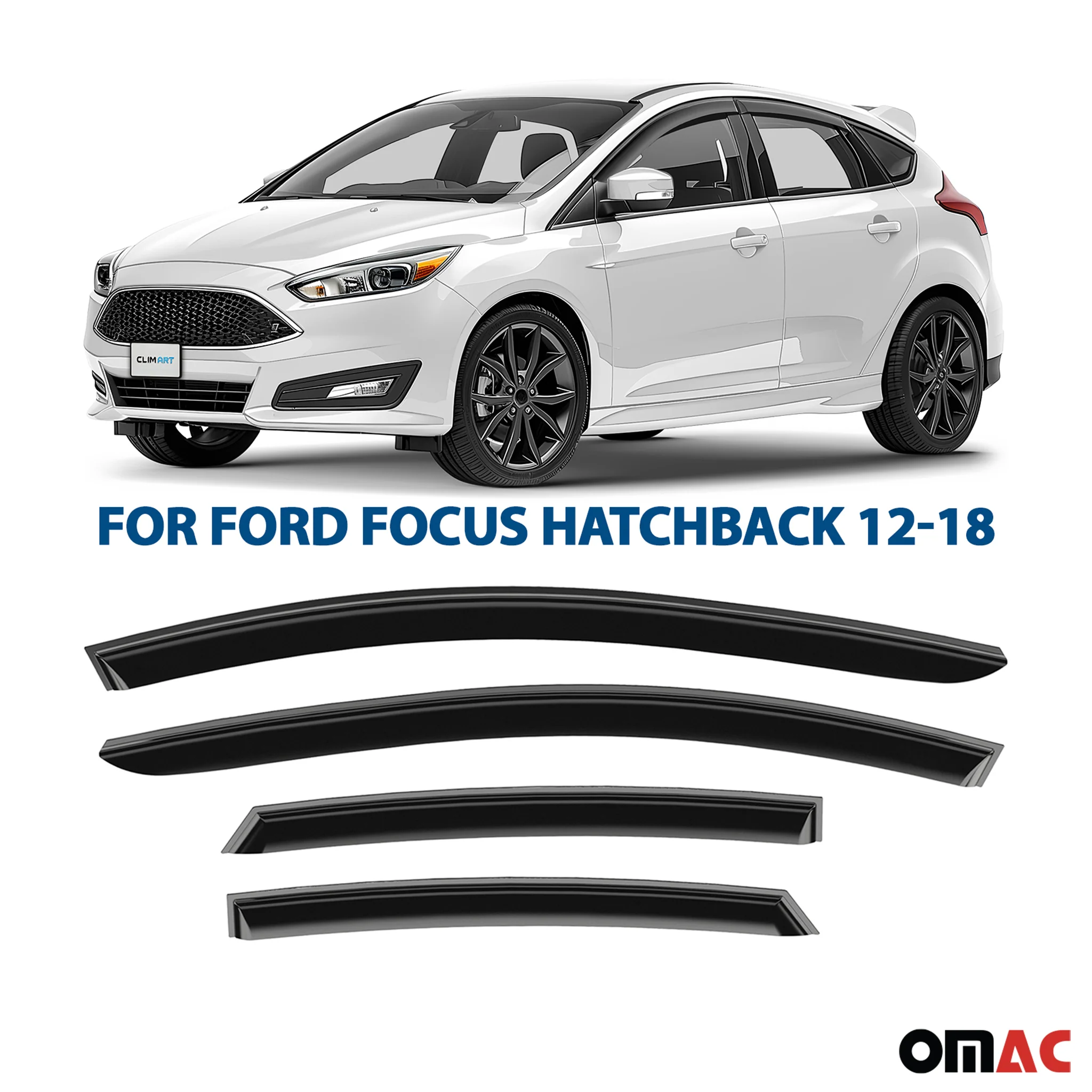 Clim Art Wind Deflectors for Ford Focus 2012-2018 Hatchback Shatterproof 4x - Image 2