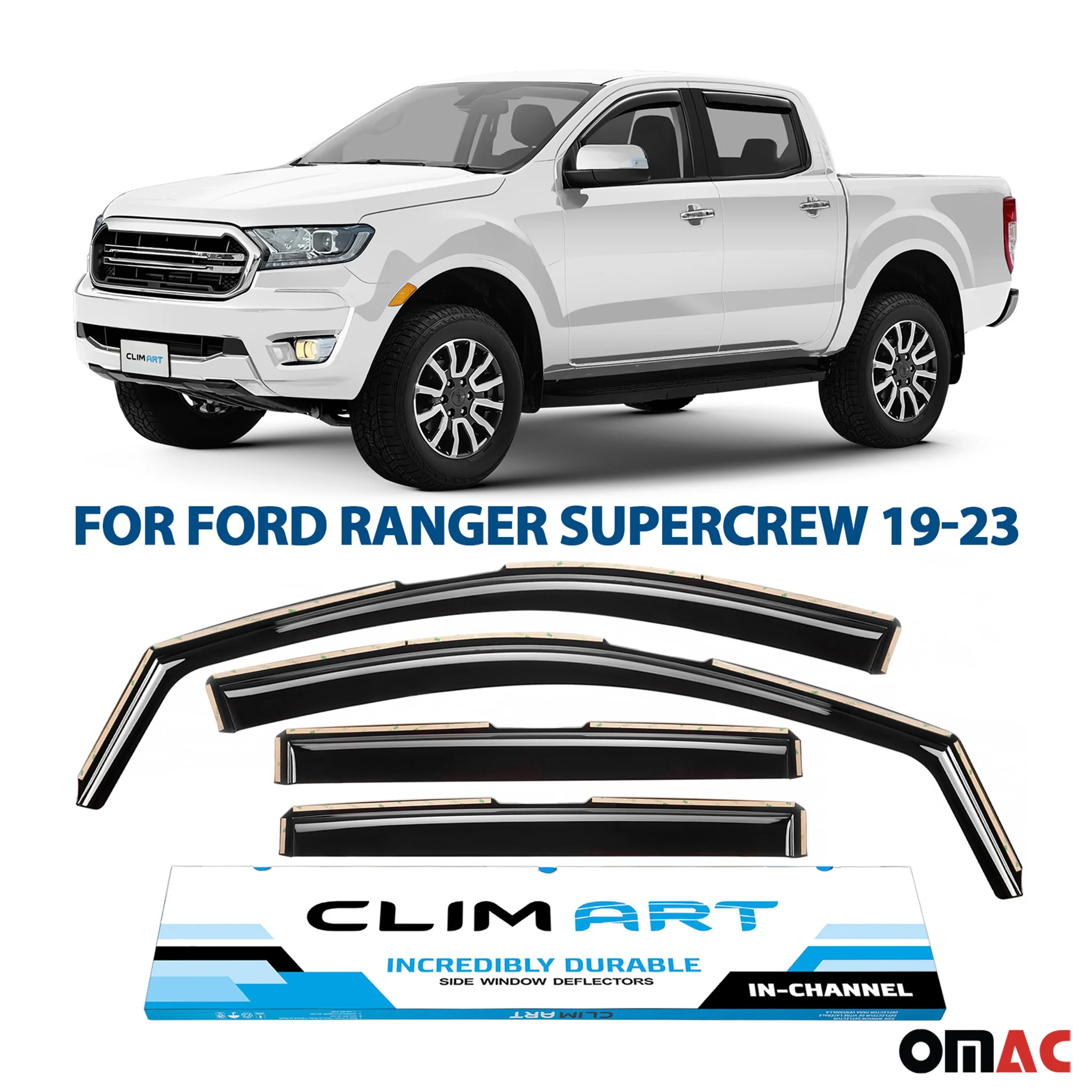 Clim Art Wind Deflectors for Ford Ranger 2019-2023 SuperCrew Shatterproof 4 Pcs - Image 2