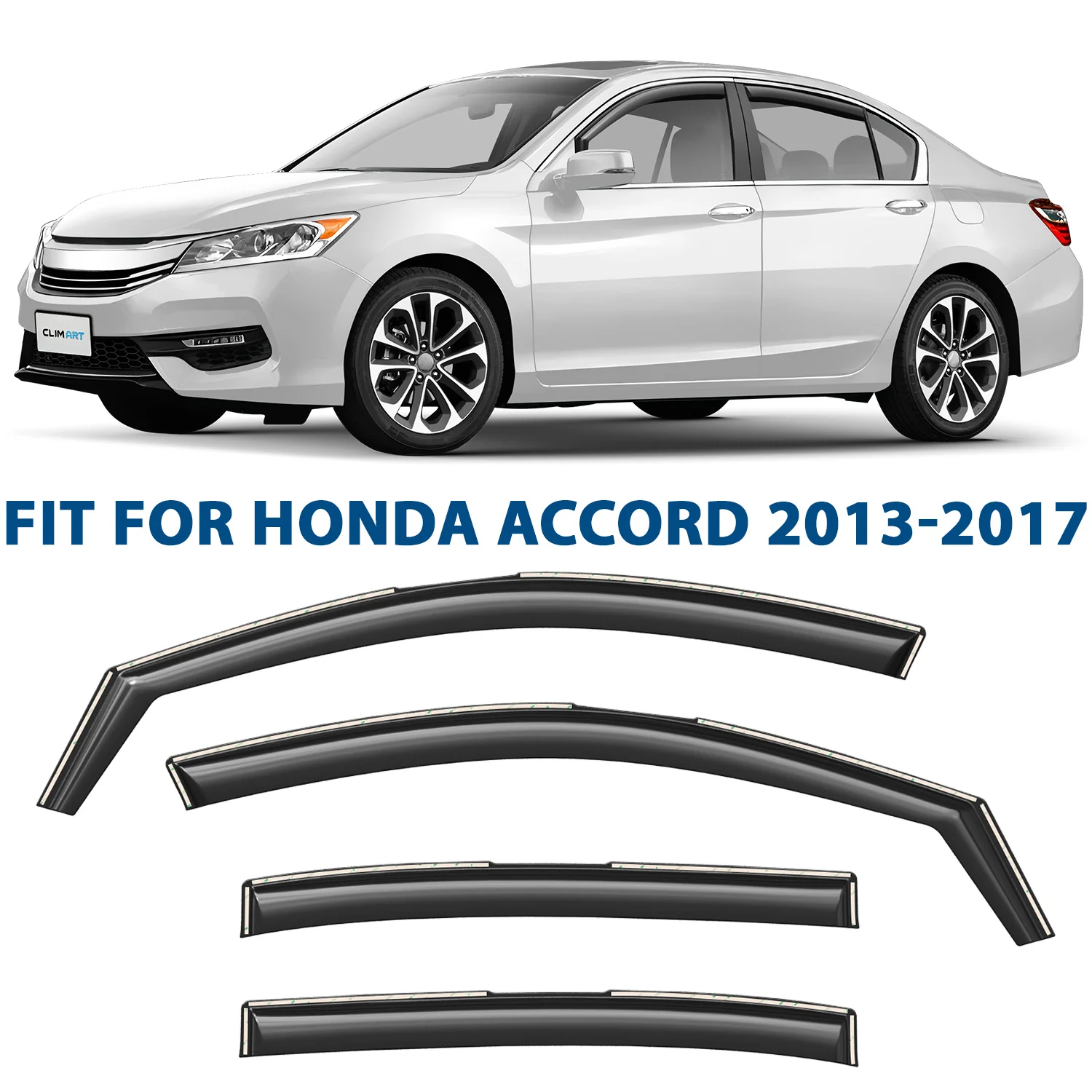 Clim Art Wind Deflectors for Honda Accord 2013-2017 Sedan Shatterproof 4 Pcs - Image 2