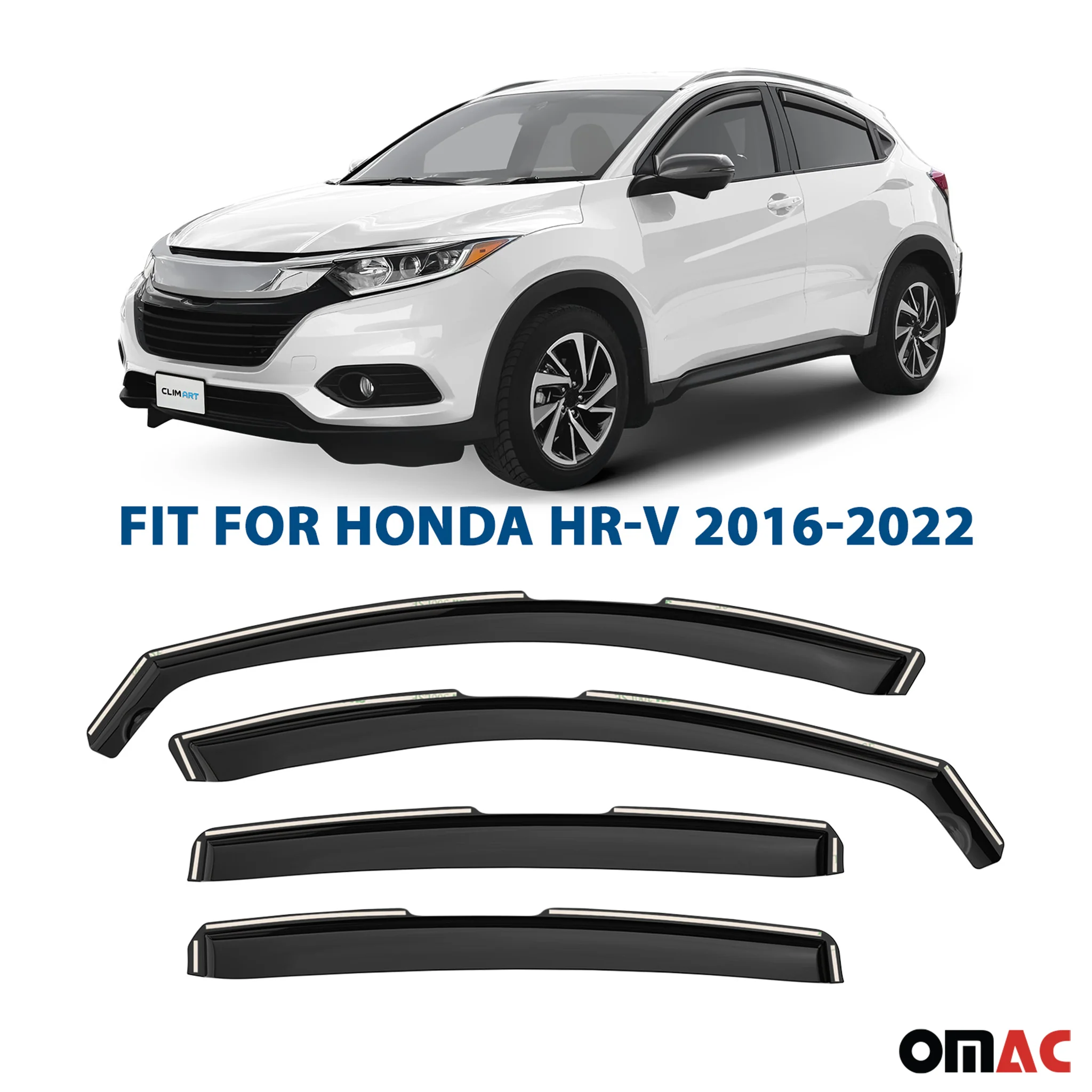 Clim Art Wind Deflectors for Honda HR-V 2016-2022 Shatterproof Dark Smoke 4 Pcs - Image 2