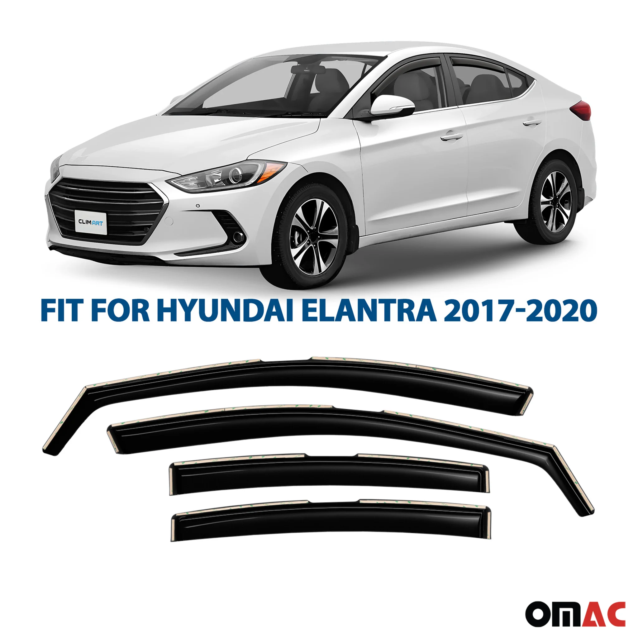 Clim Art Wind Deflectors for Hyundai Elantra 2017-2020 Sedan Shatterproof 4 Pcs - Image 2