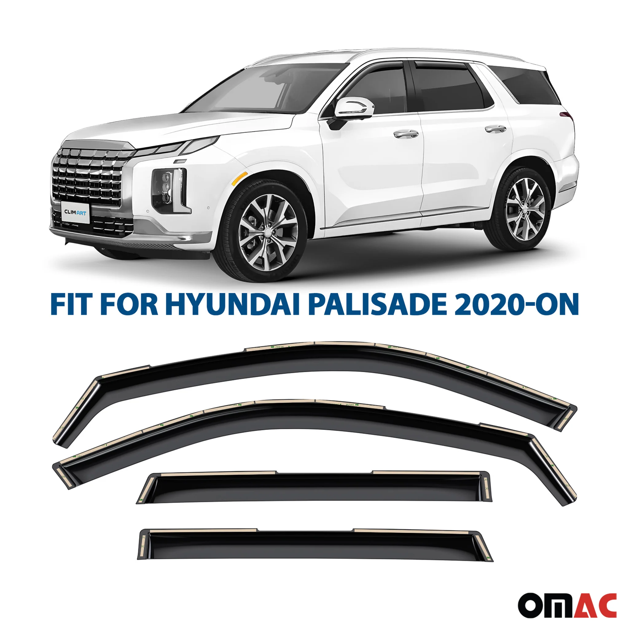 Clim Art Wind Deflectors for Hyundai Palisade 2020-2025 Shatterproof 4 Pcs - Image 2