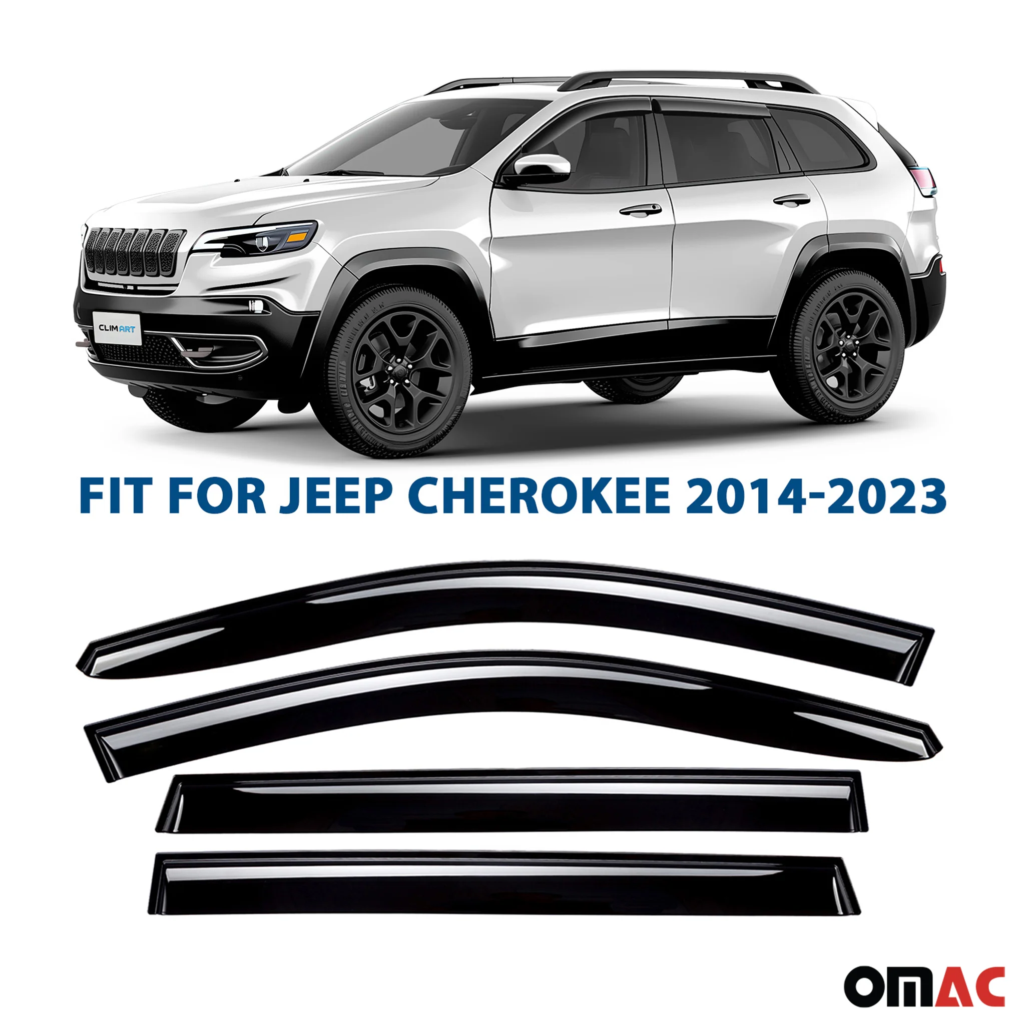 Clim Art Wind Deflectors for Jeep Cherokee 2014-2023 Shatterproof Smoke 4 Pcs - Image 2