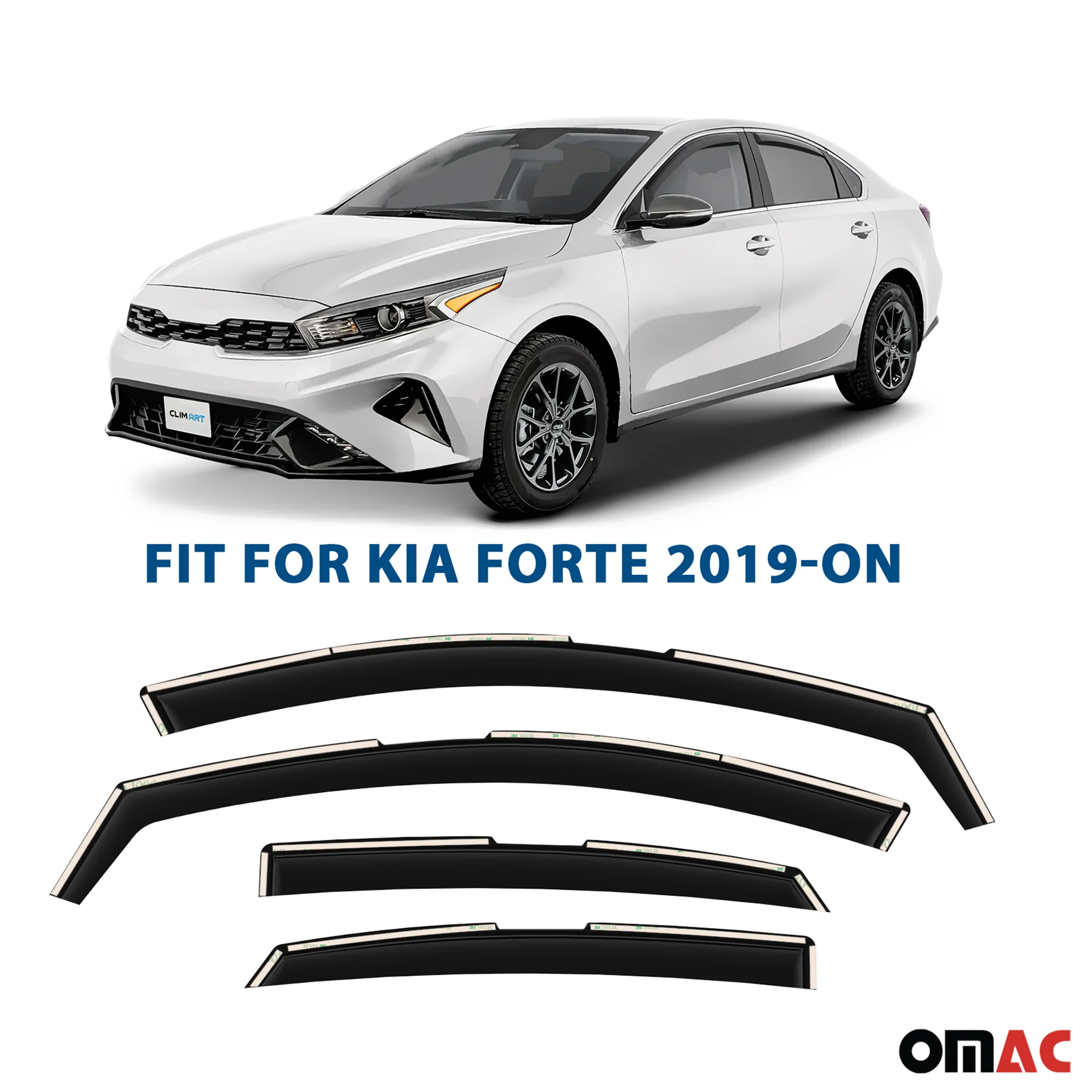 Clim Art Wind Deflectors for Kia Forte 2019-2025 Shatterproof Dark Smoke 4 Pcs - Image 2