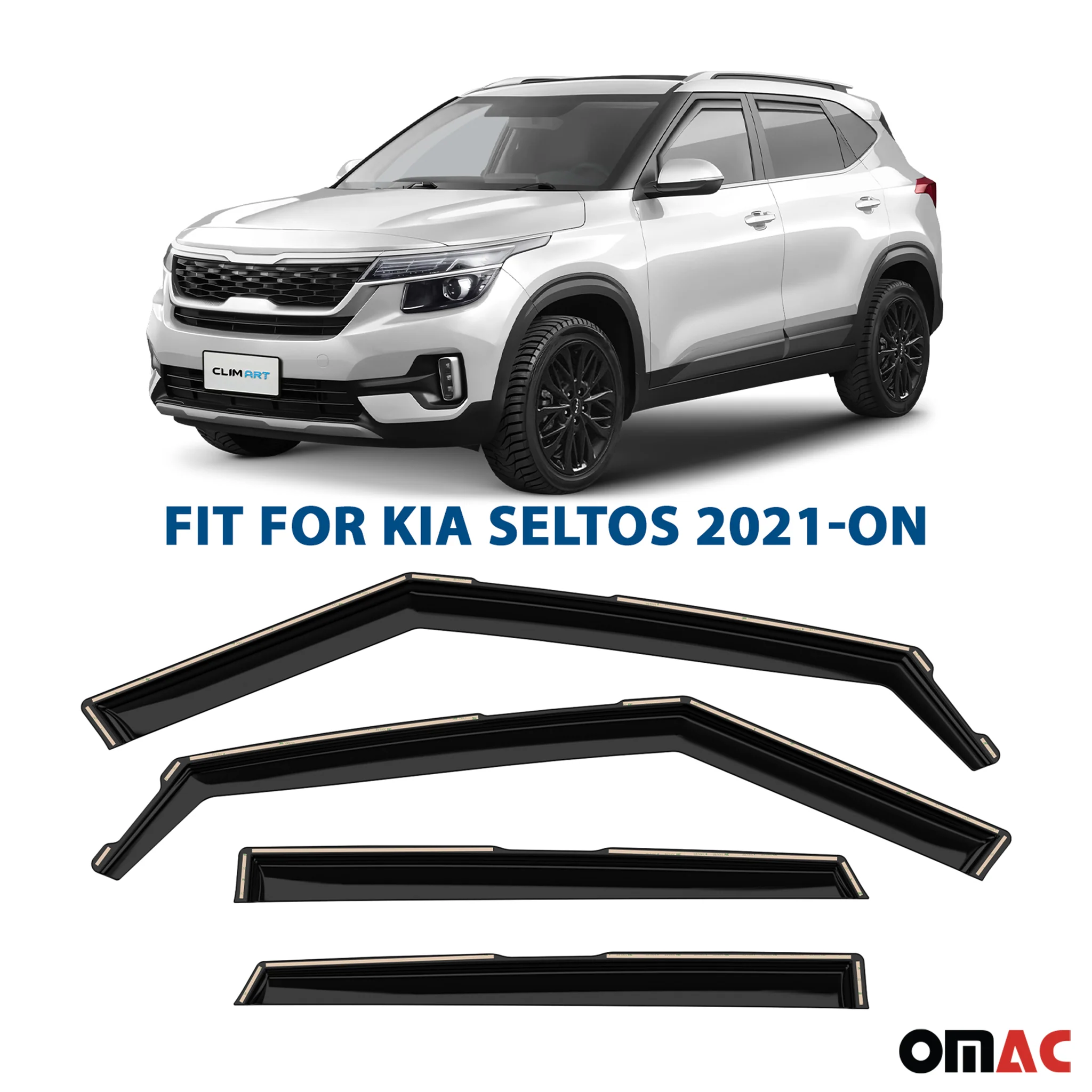 Clim Art Wind Deflectors for Kia Seltos 2021-2025 Shatterproof Dark Smoke 4 Pcs - Image 2