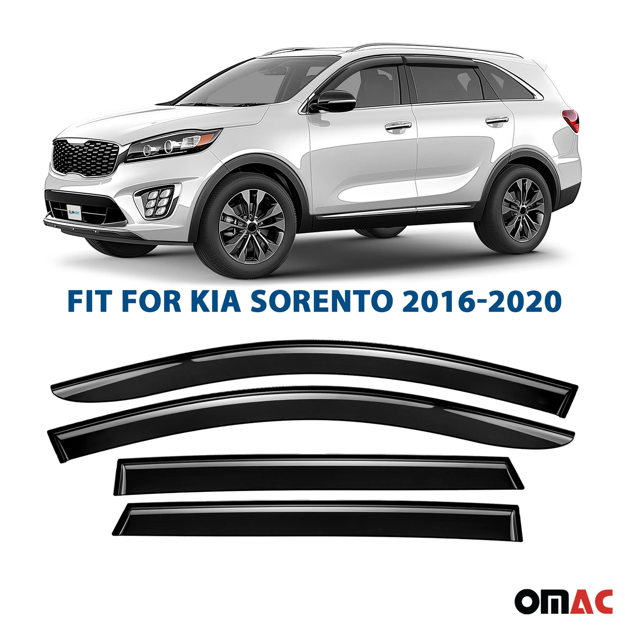 Clim Art Wind Deflectors for Kia Sorento 2016-2020 Shatterproof Dark Smoke 4 Pcs - Image 2