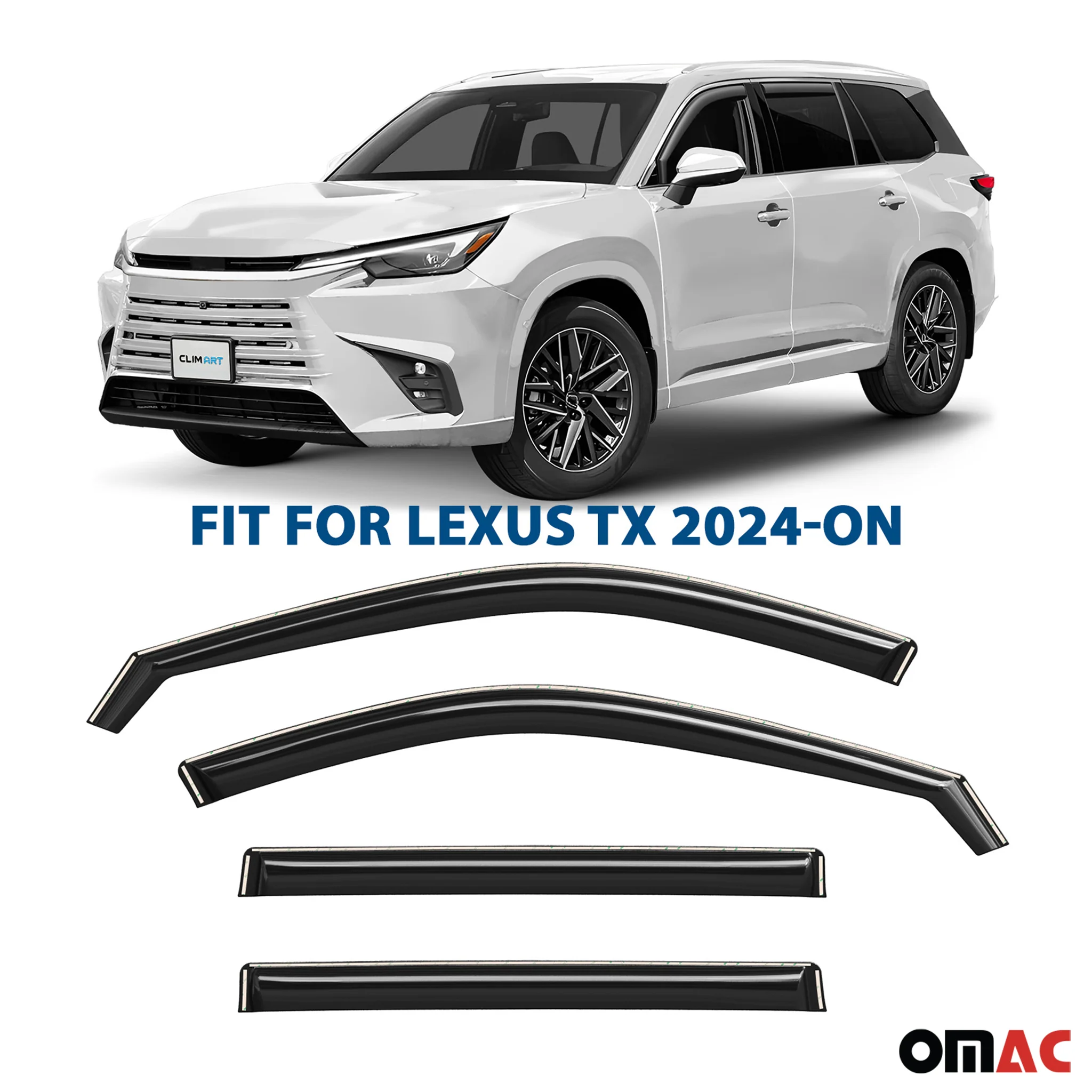 Clim Art Wind Deflectors for Lexus TX 2024-2025 Shatterproof Dark Smoke 4 Pcs - Image 2