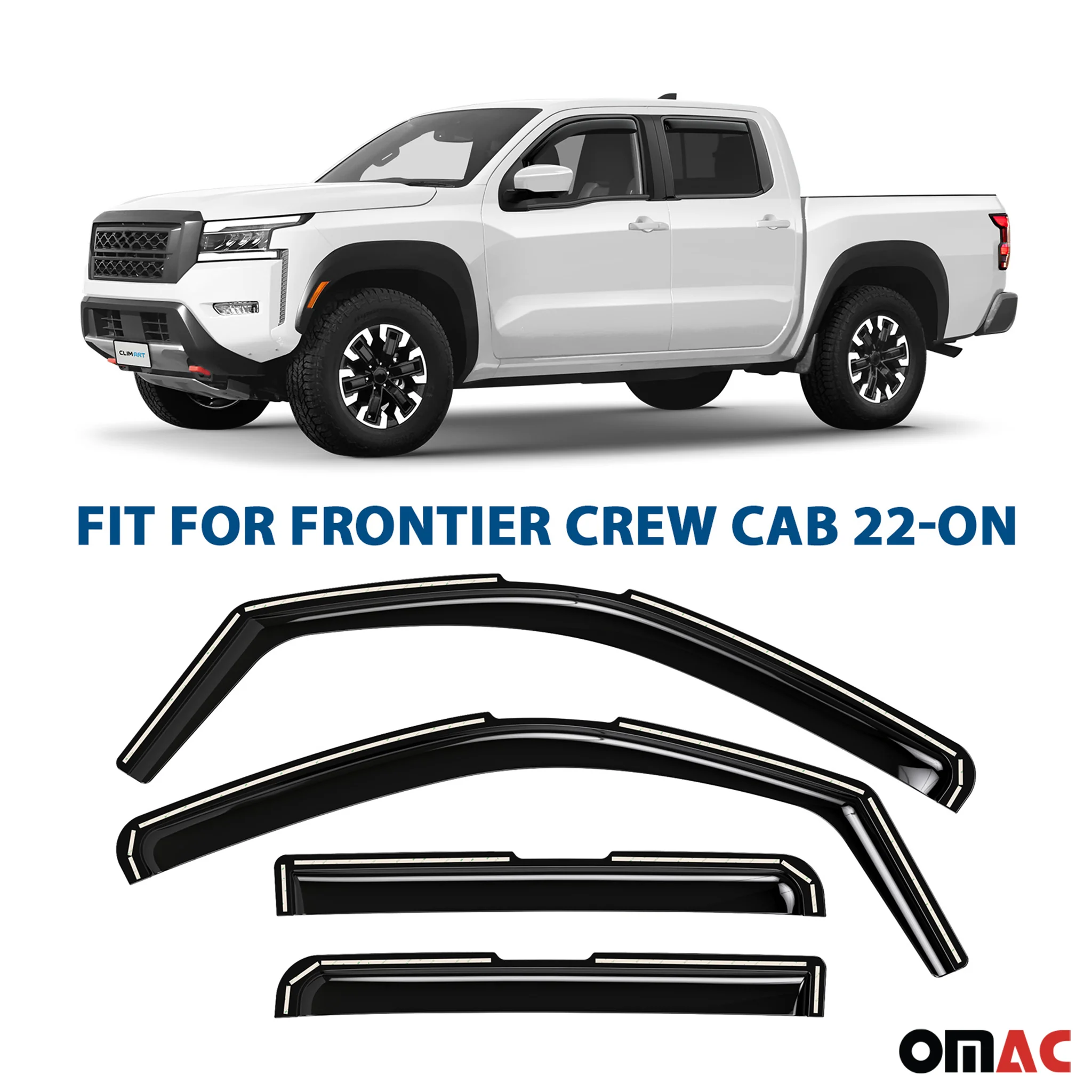 Clim Art Wind Deflectors for Nissan Frontier 2022-2025 Crew Cab Shatterproof 4x - Image 2