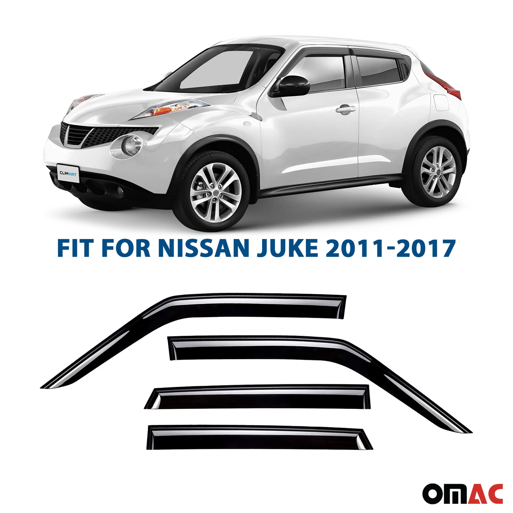 Clim Art Wind Deflectors for Nissan Juke 2011-2017 Shatterproof Dark Smoke 4 Pcs - Image 2