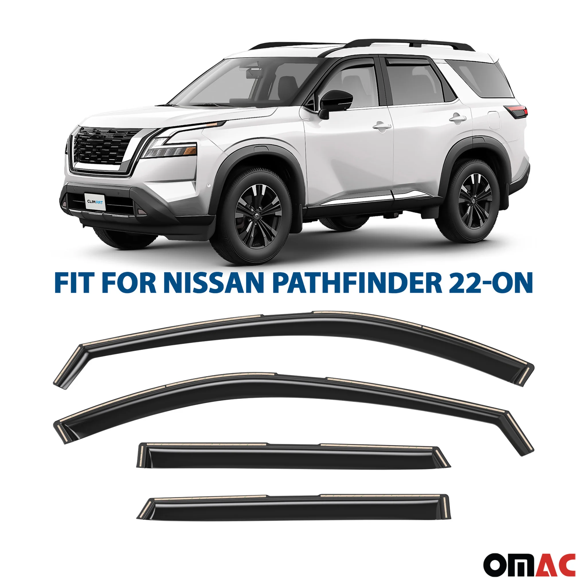 Clim Art Wind Deflectors for Nissan Pathfinder 2022-2025 Shatterproof 4 Pcs - Image 2