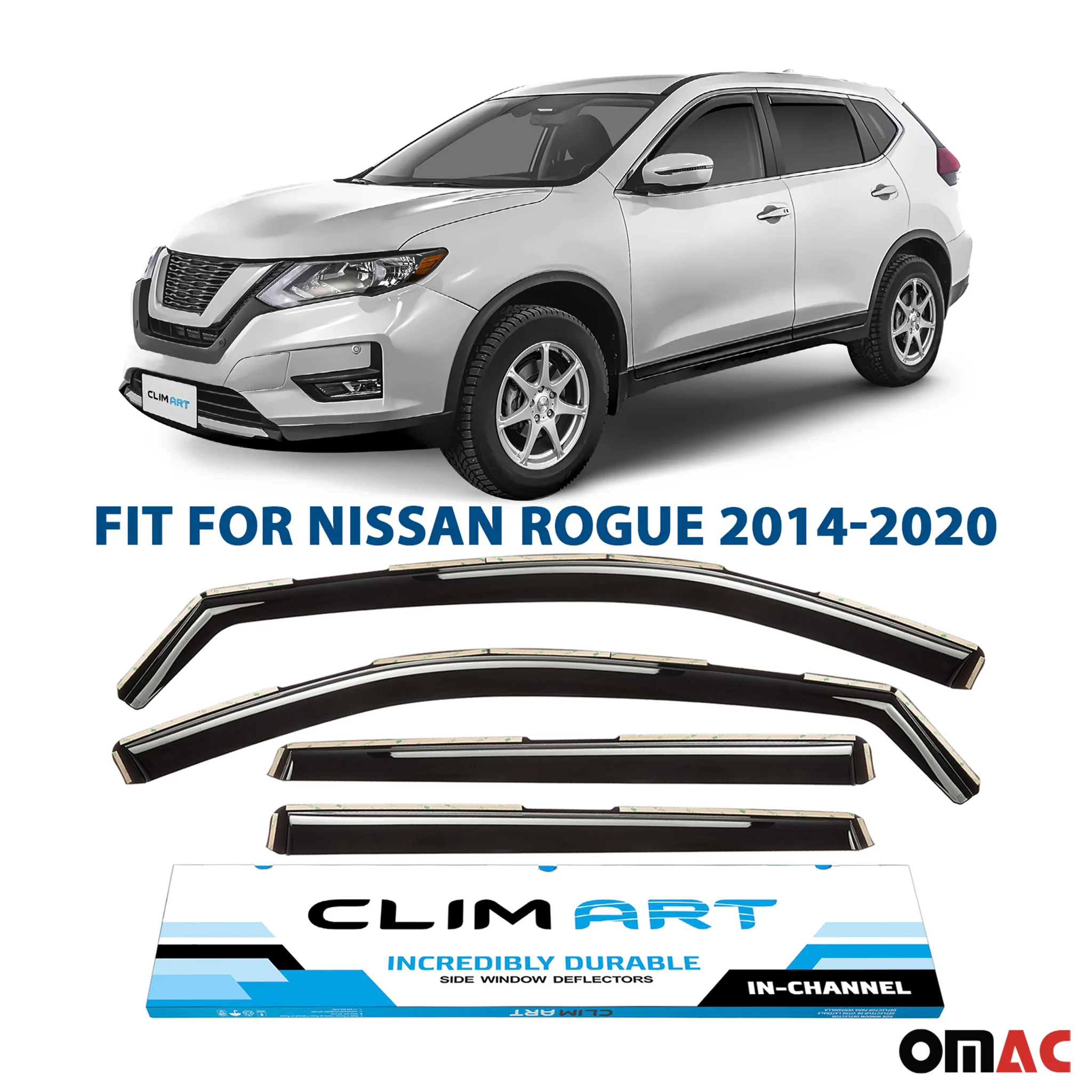 Clim Art Wind Deflectors for Nissan Rogue 2014-2020 Shatterproof Dark Smoke 4x - Image 2