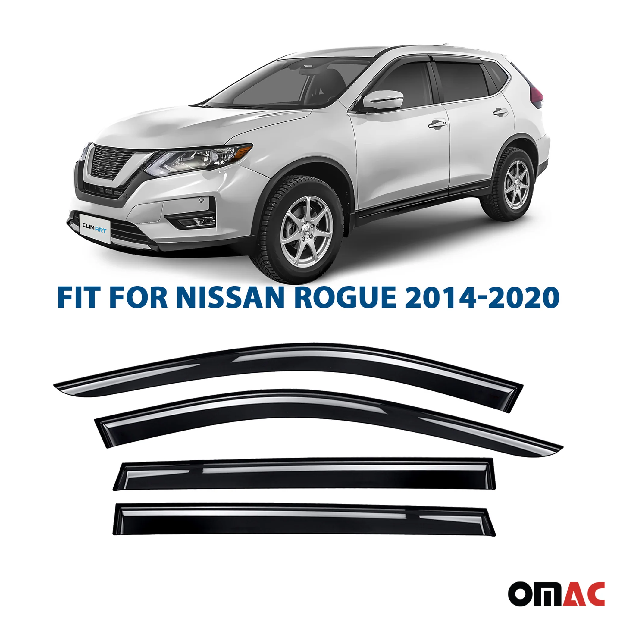 Clim Art Wind Deflectors for Nissan Rogue 2014-2020 Shatterproof Tape-On Dark 4x - Image 2