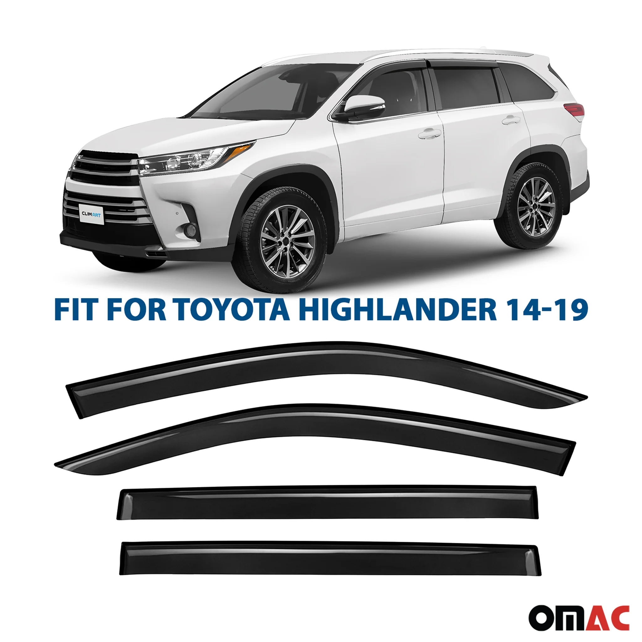 Clim Art Wind Deflectors for Toyota Highlander 2014-2019 Shatterproof Smoke 4x - Image 2