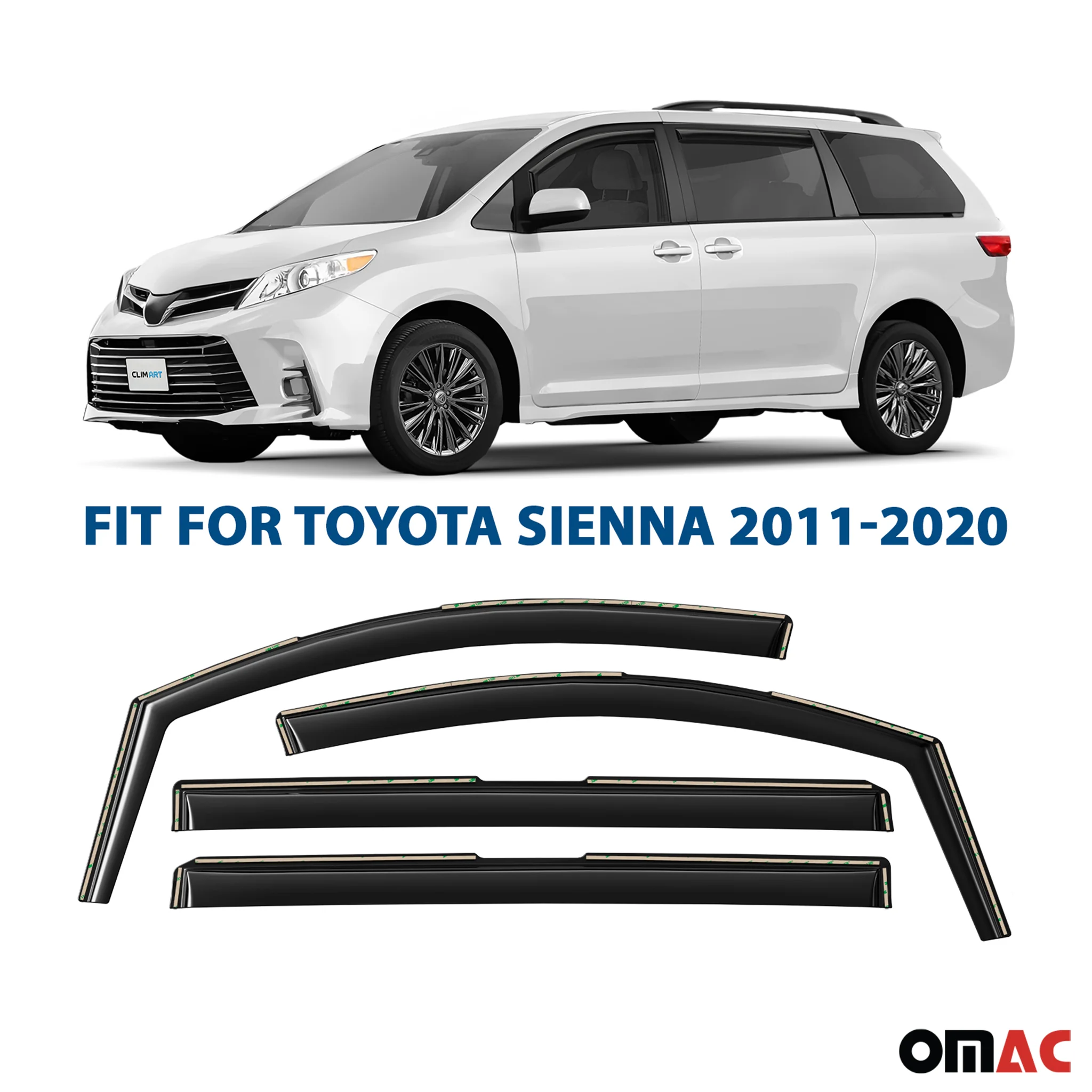 Clim Art Wind Deflectors for Toyota Sienna 2011-2020 Shatterproof Dark Smoke 4x - Image 2
