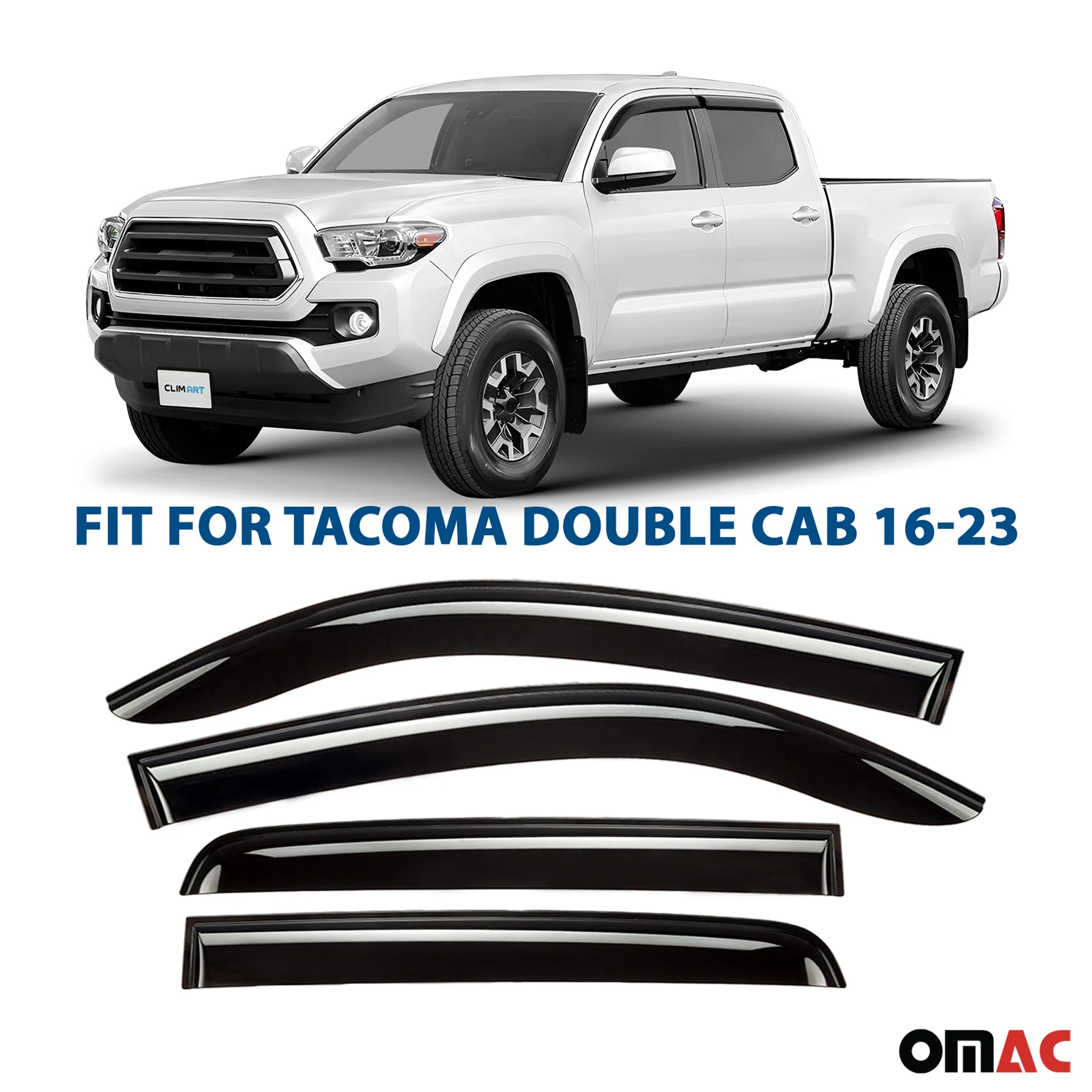 Clim Art Wind Deflectors for Toyota Tacoma 2016-2023 Double Cab Smoke 4 Pcs - Image 2