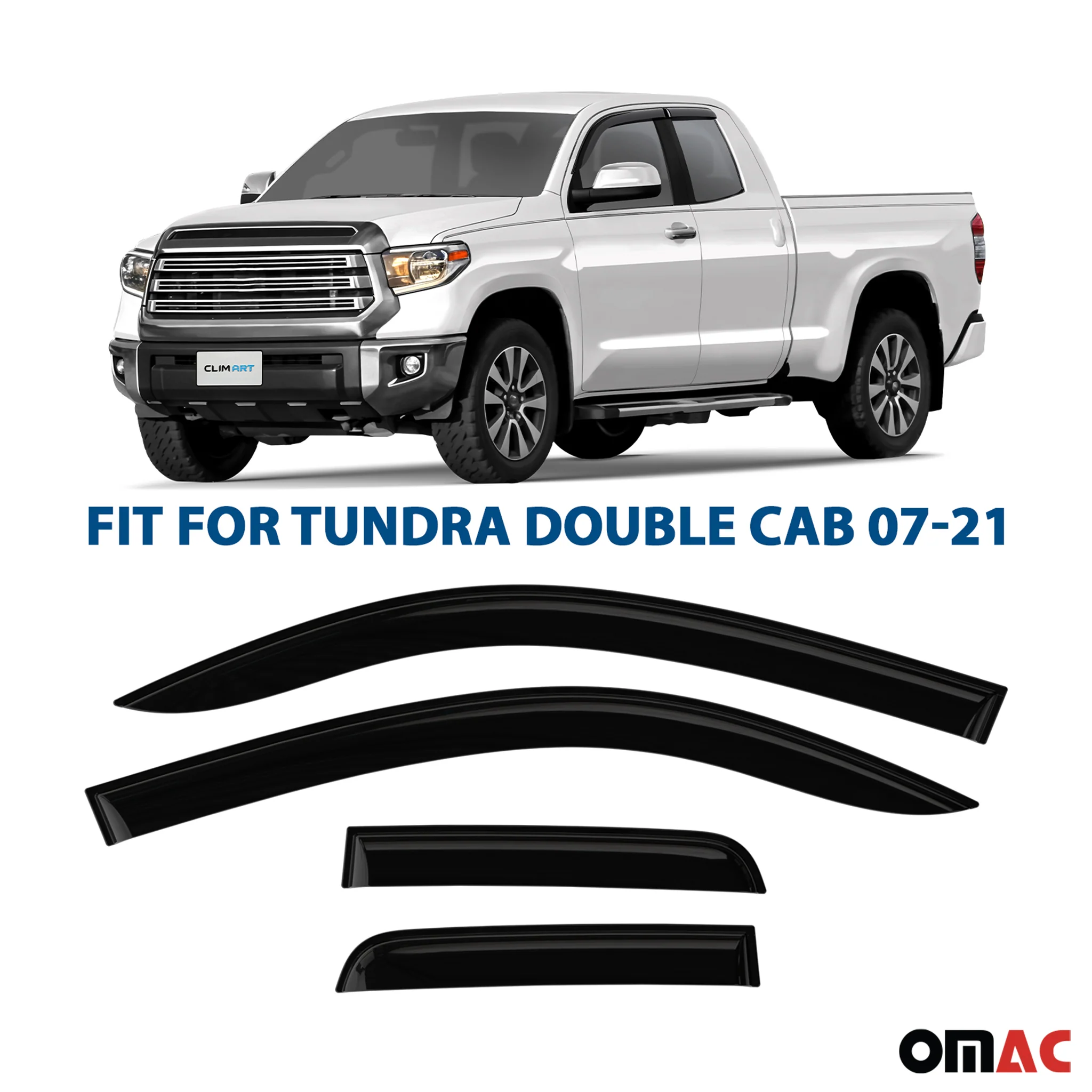 Clim Art Wind Deflectors for Toyota Tundra 2007-2021 Double Cab Smoke 4 Pcs - Image 2