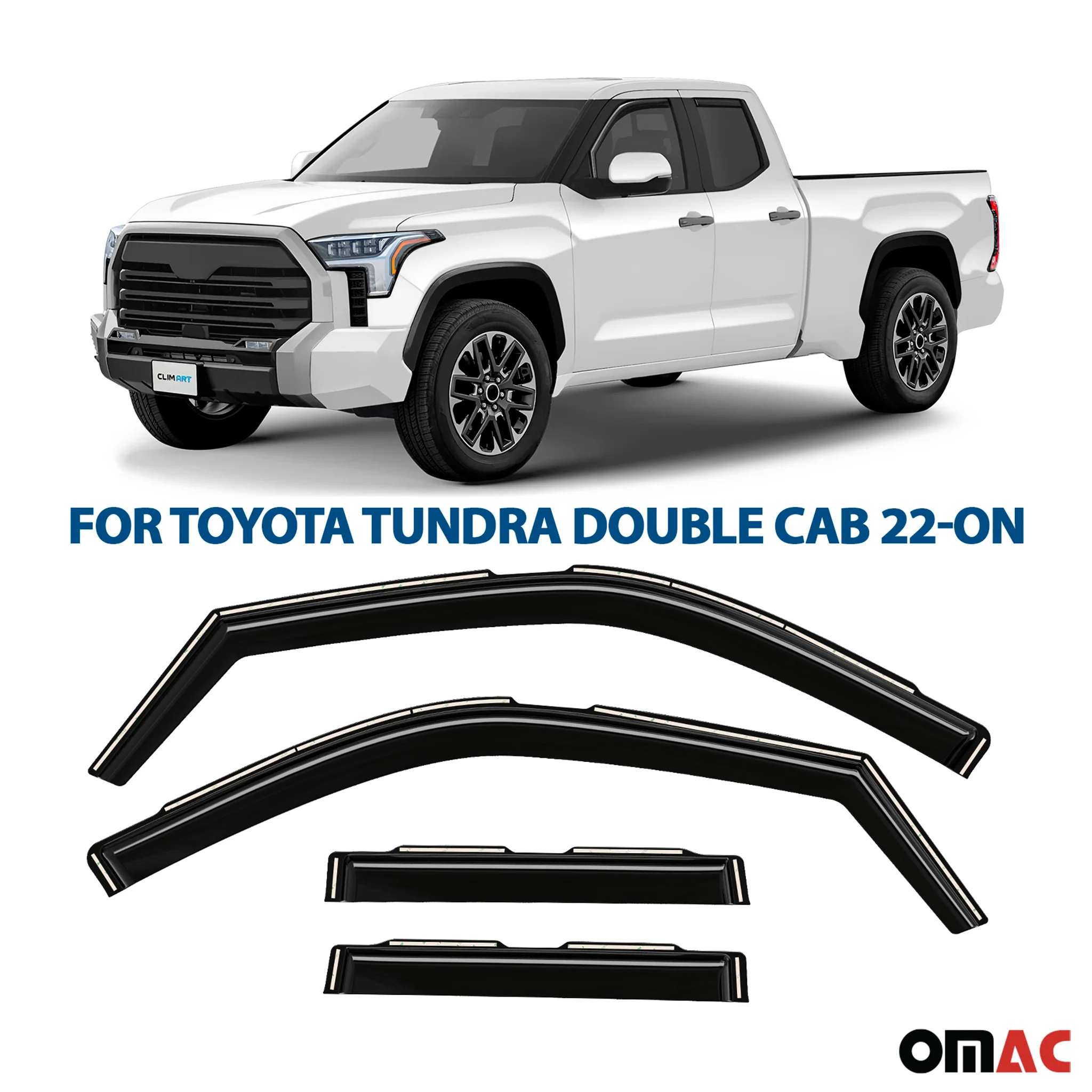 Clim Art Wind Deflectors for Toyota Tundra 2022-2025 Double Cab Shatterproof 4x - Image 2