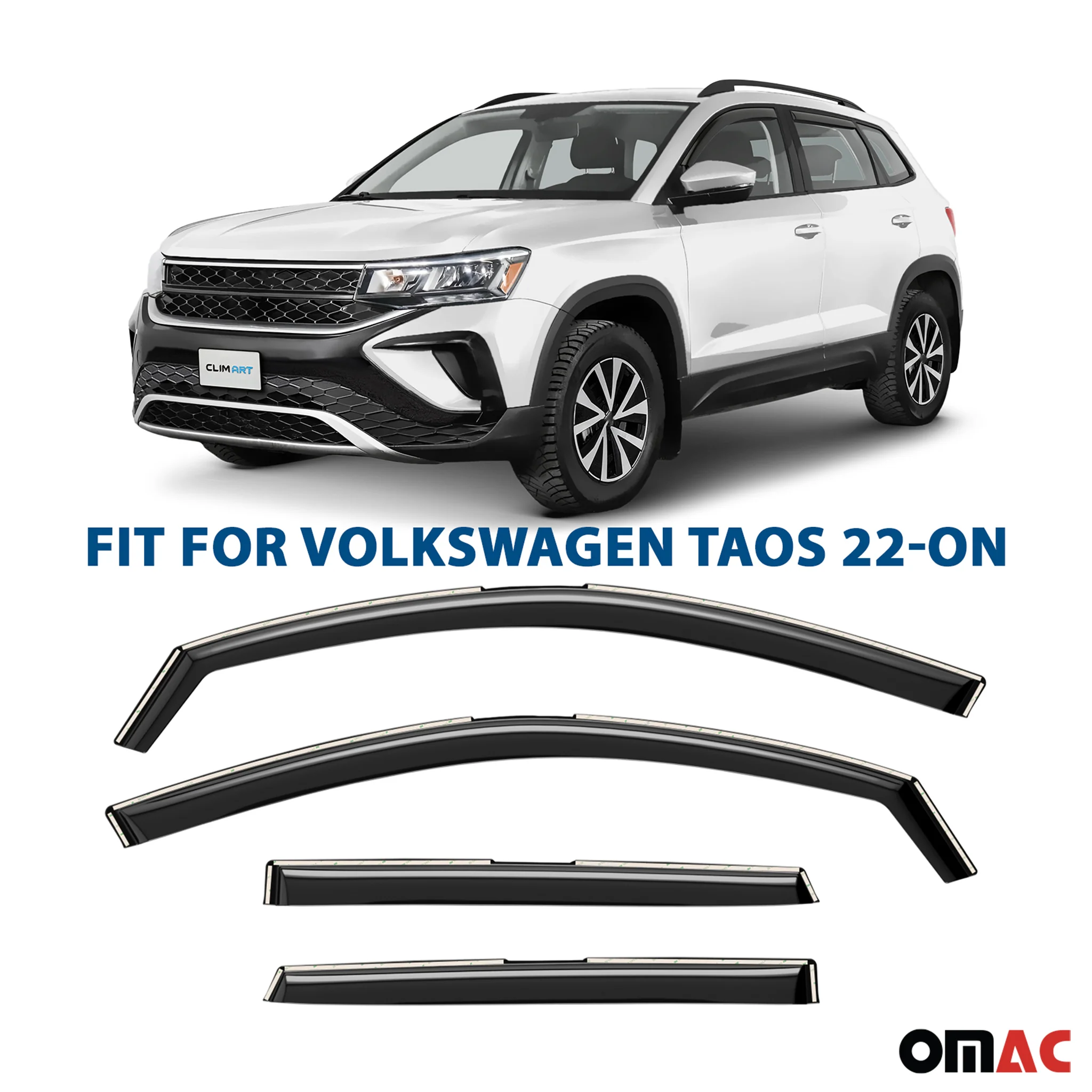 Clim Art Wind Deflectors for VW Taos 2022-2025 Shatterproof Dark Smoke 4 Pcs - Image 2