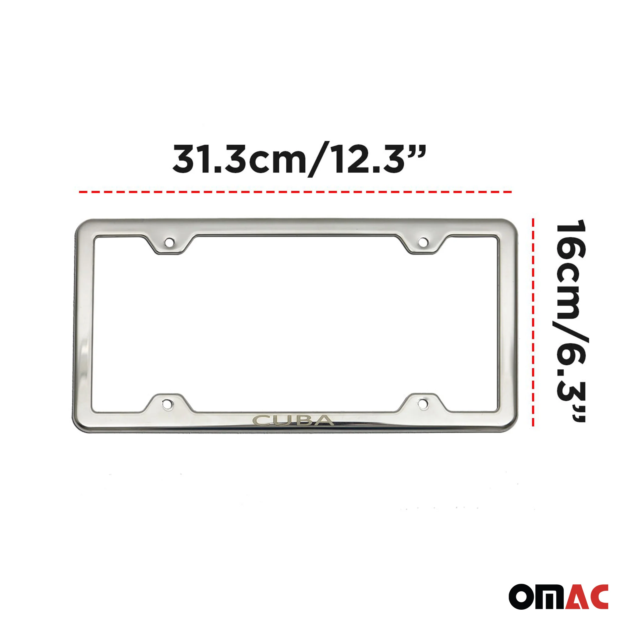CUBA Print License Plate Frame Tag Holder Chrome S. Steel Set 2 Pcs. - Image 3