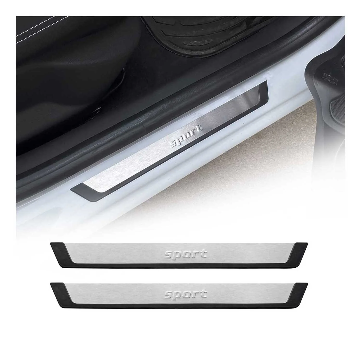 Jeep Wrangler Door Sill Scuff Plate Scratch Protector Sport Stainless Steel Silver 2 Pcs
