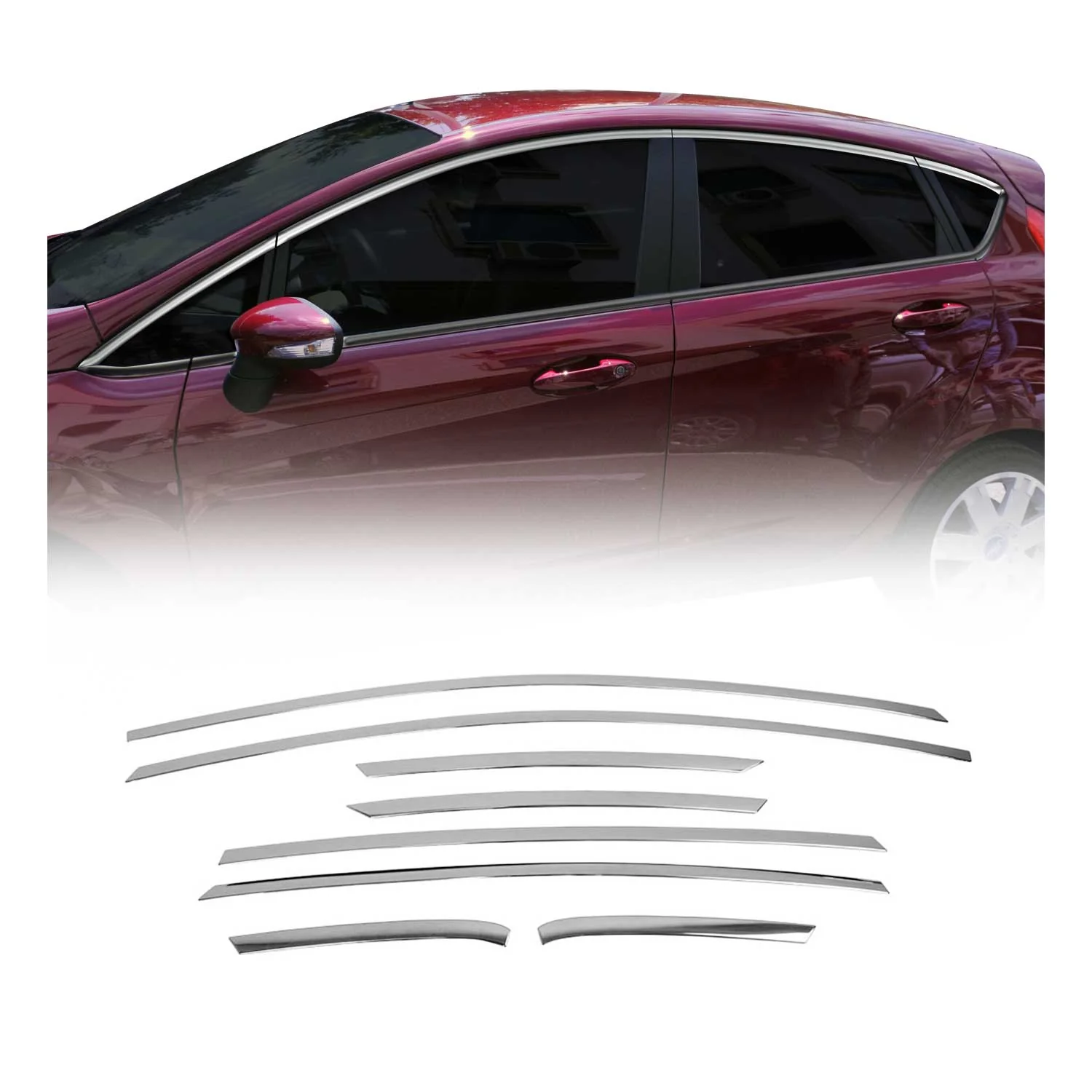 2011-2019 Ford Fiesta Upper Window Molding Trim Streamer Stainless Steel Silver 8 Pcs