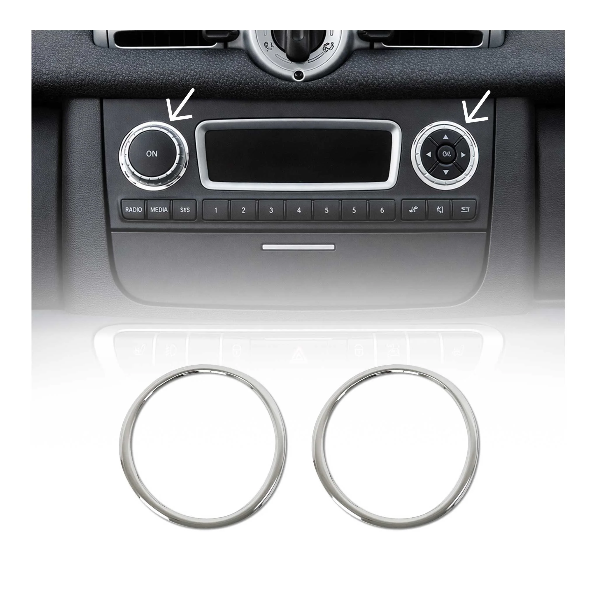 2007-2015 Smart ForTwo Radio Button Switch Seal Washer Trim Stainless Steel 2 Pcs