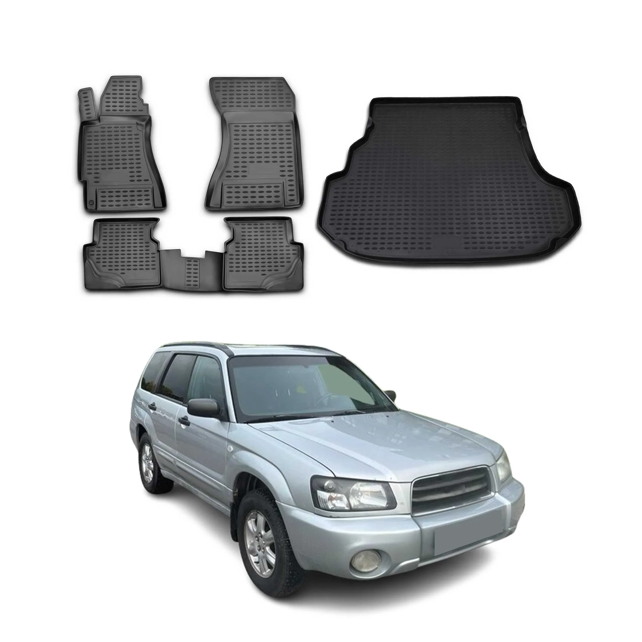 2003-2008 Subaru Forester II Floor Mats & Cargo Liner Full Set All Weather Black
