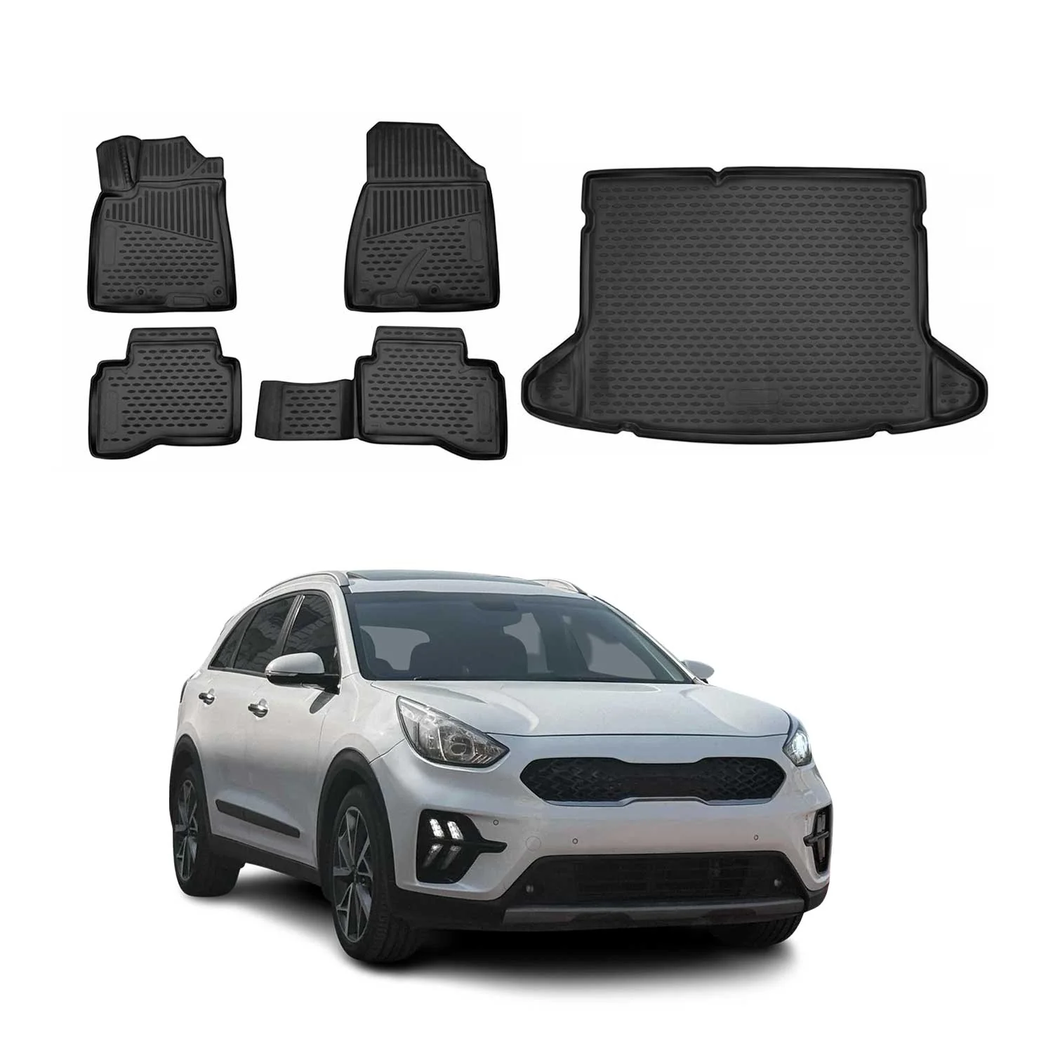 2017-2022 Kia Niro 1.gen Plug-in Hybrid Floor Mats & Cargo Liner Full Set All Weather Black