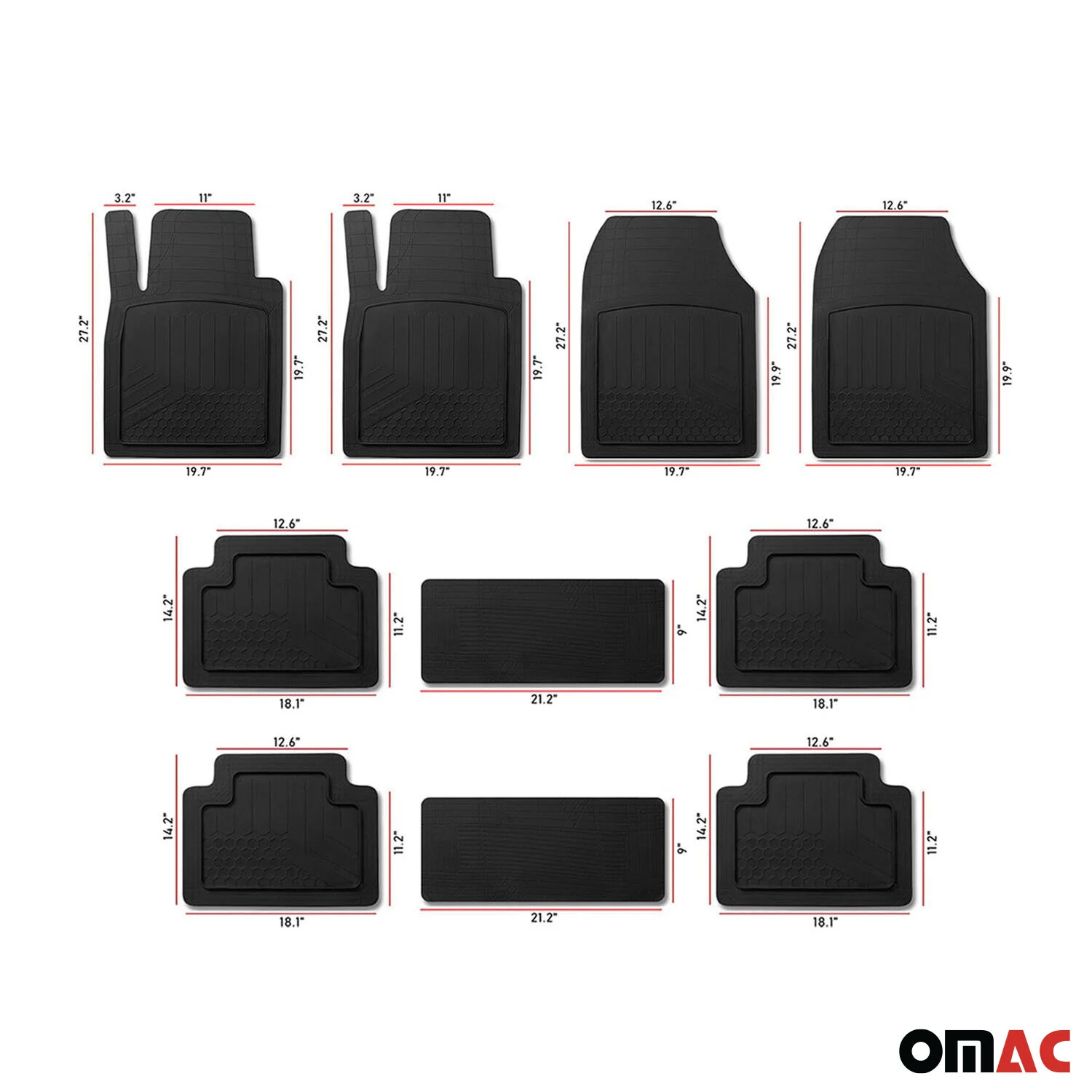 2022-2026 Jeep Wagoneer Floor Mats Liner 3-Row Car Universal Black 8 Pcs - Image 4